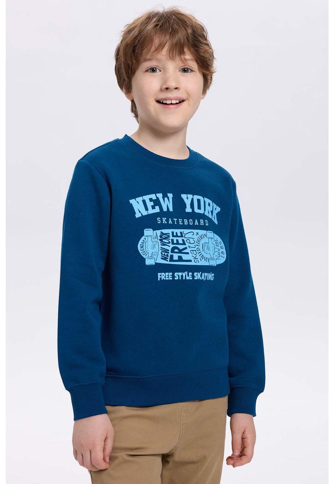 Polerón Niño Básico Print Azul Petróleo-0