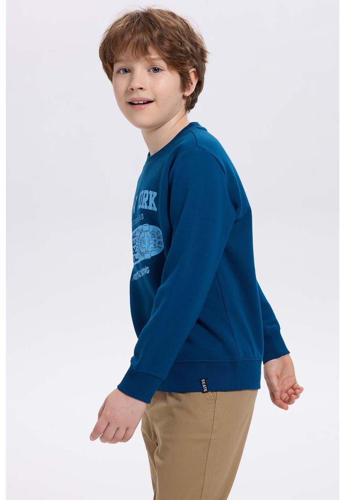 Polerón Niño Básico Print Azul Petróleo-1