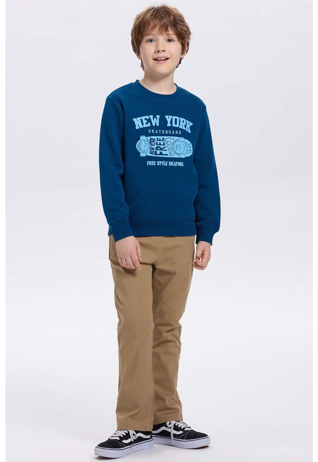 Polerón Niño Básico Print Azul Petróleo-3