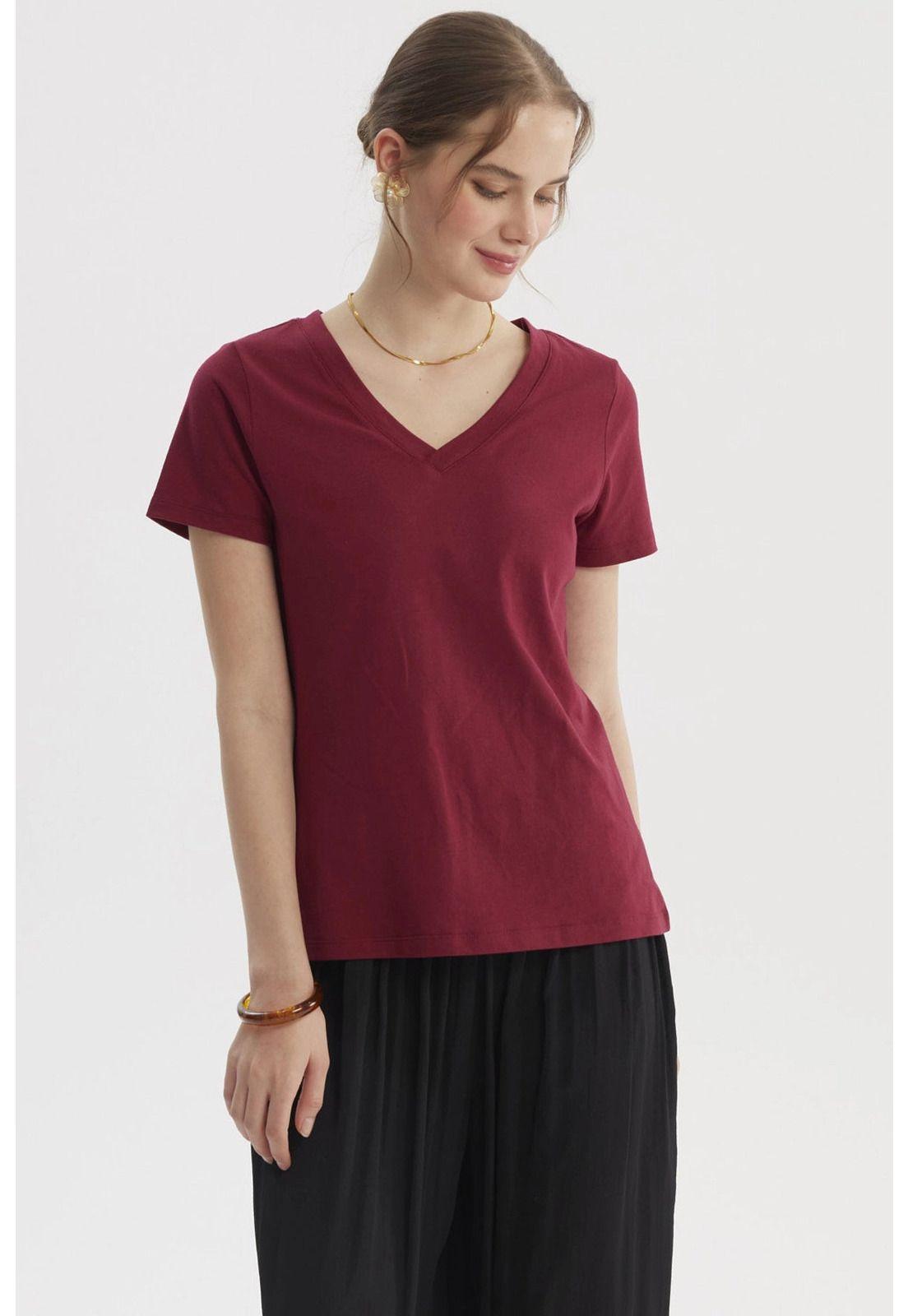 Polera Mujer Lisa Algodón Vino-0
