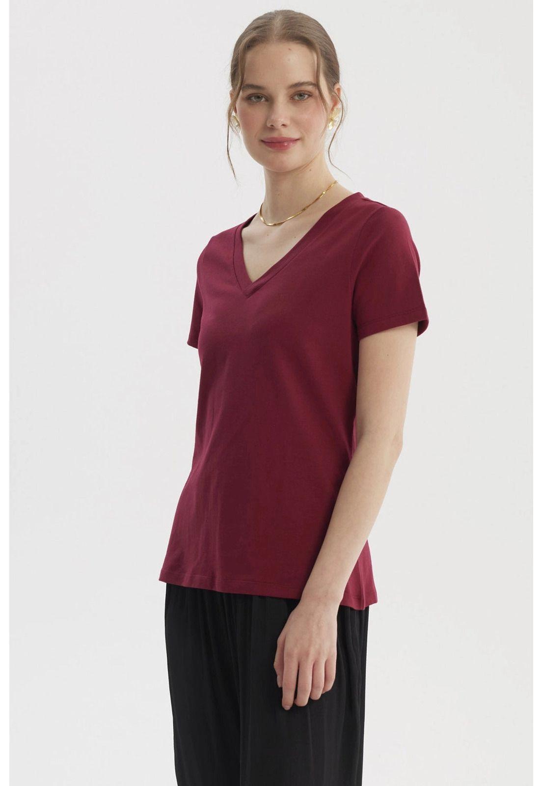 Polera Mujer Lisa Algodón Vino-1