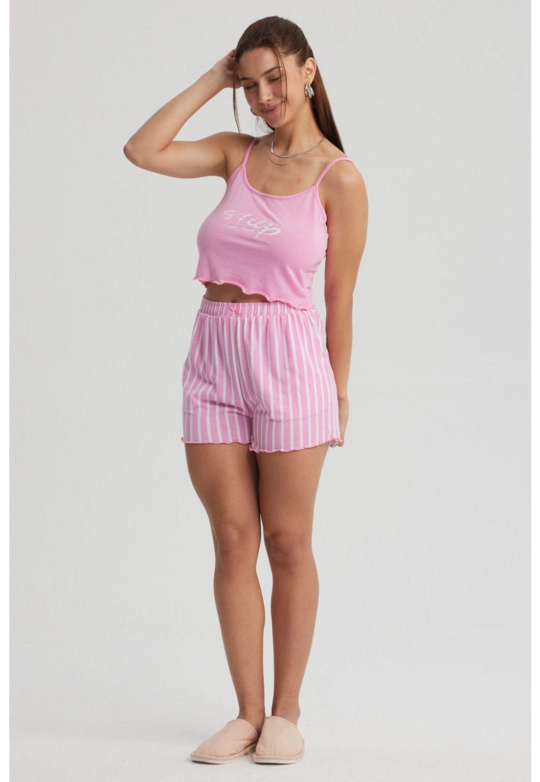 Pijama Mujer Crop Rosado- ll-0