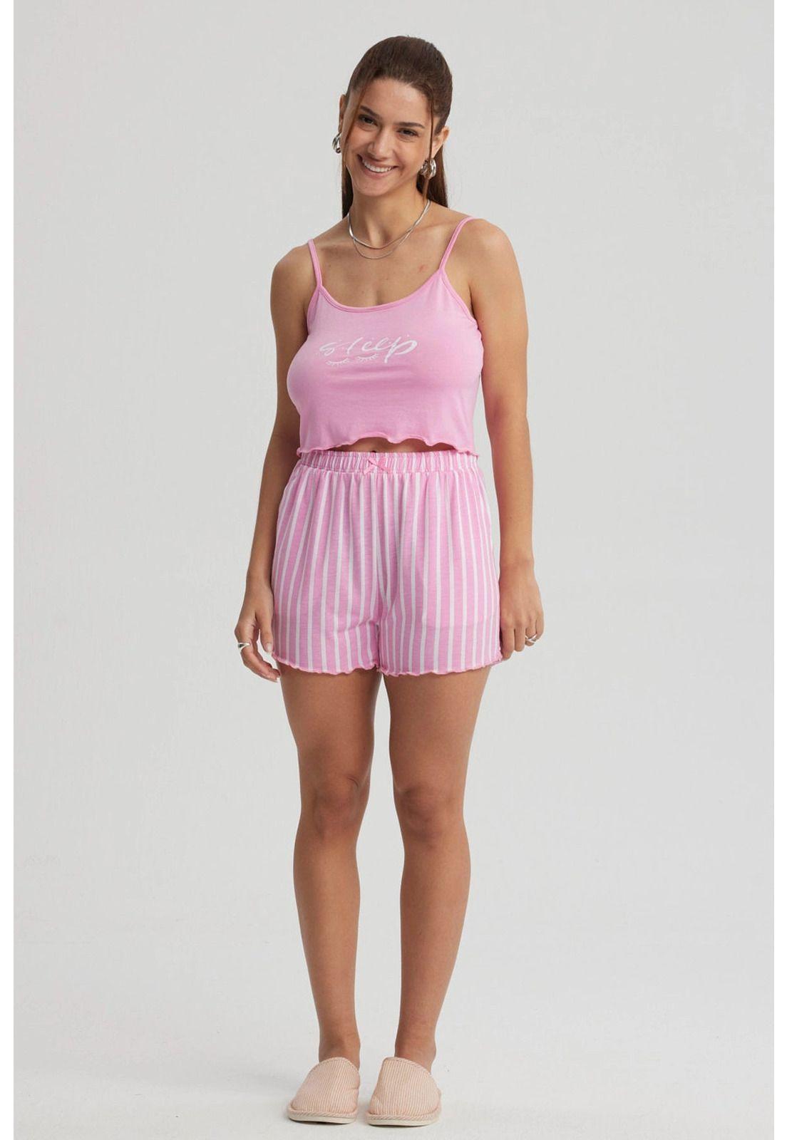 Pijama Mujer Crop Rosado- ll-3