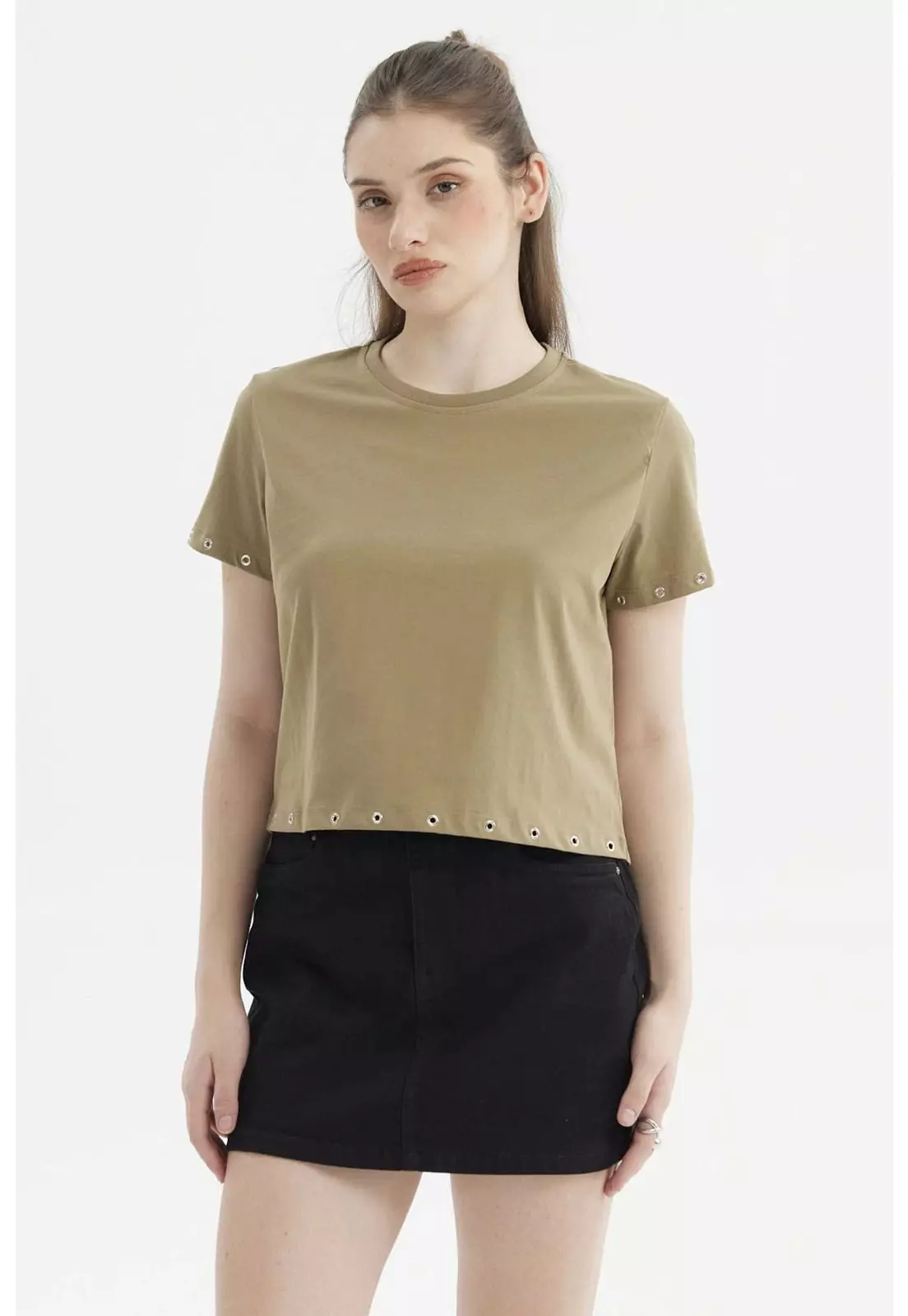 Polera Mujer Accesorio Metálico Verde Musgo-0