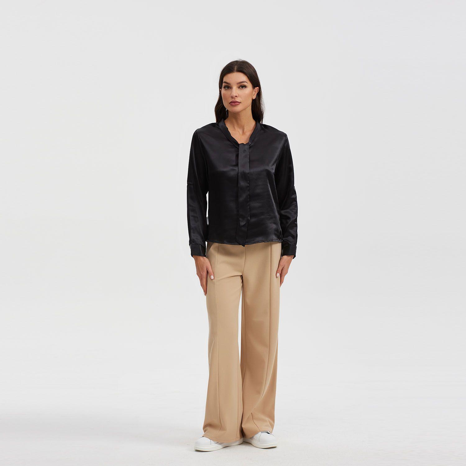Blusa Aplicación Lazo Manga Negro Mujer-3