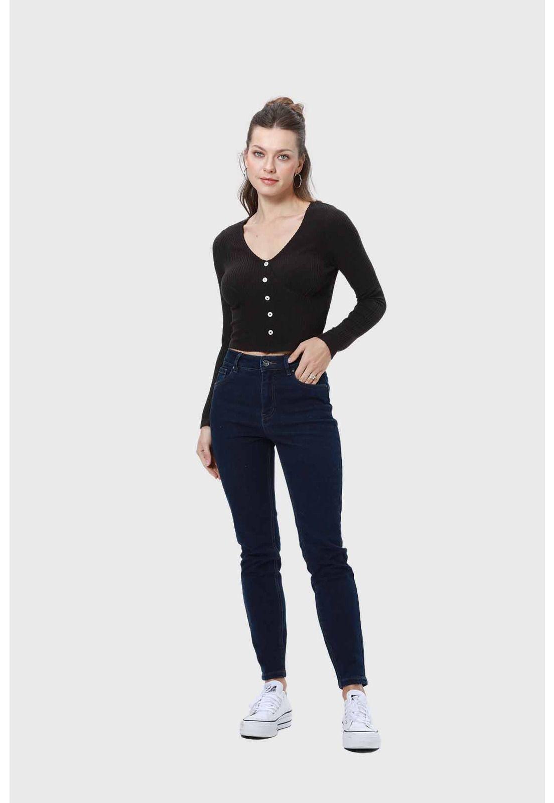 Polera Mujer Escote Botones Negro-3