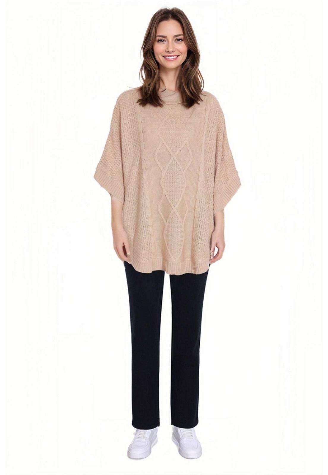 Sweater Mujer Poncho Beige-2