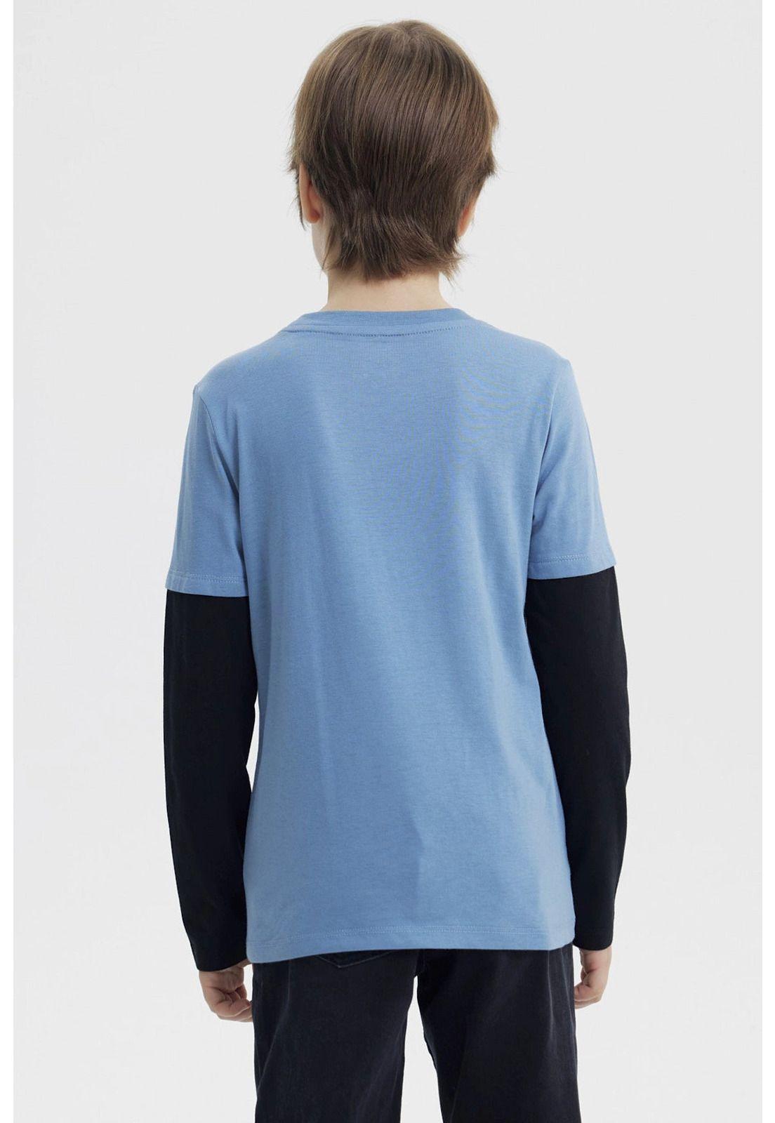 Polera Niño Básica Print Azul Piedra-2