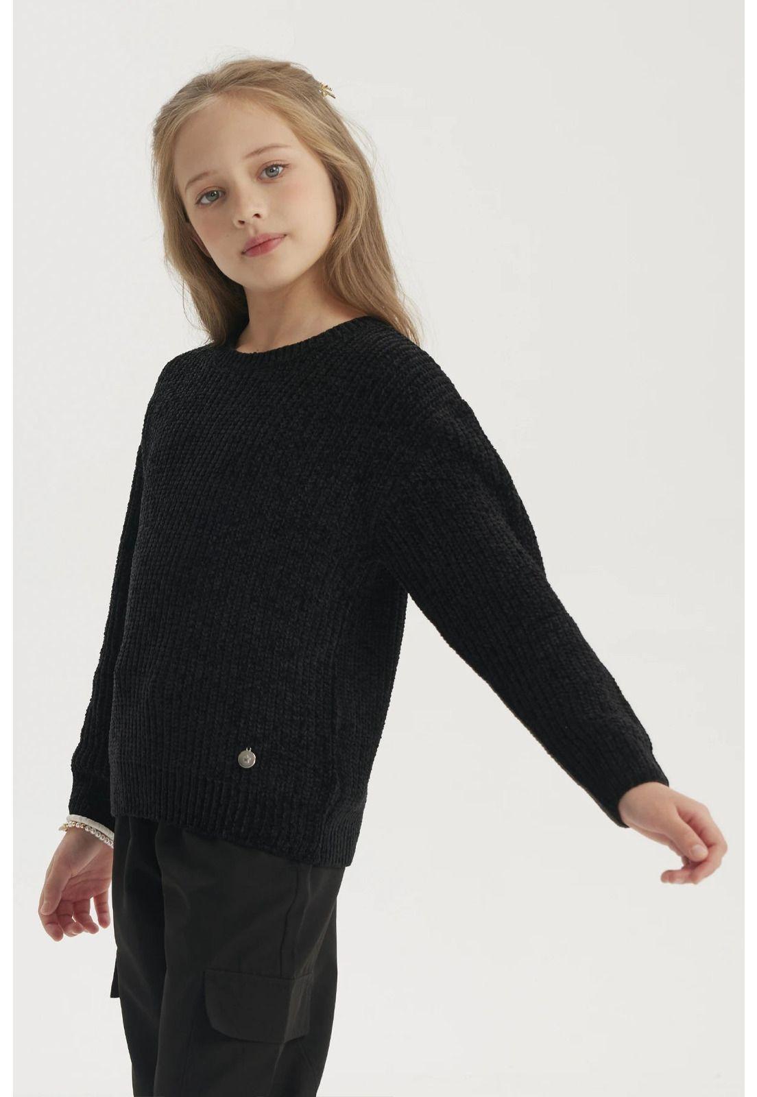 Sweater Niña Chenille Negro- ll-0