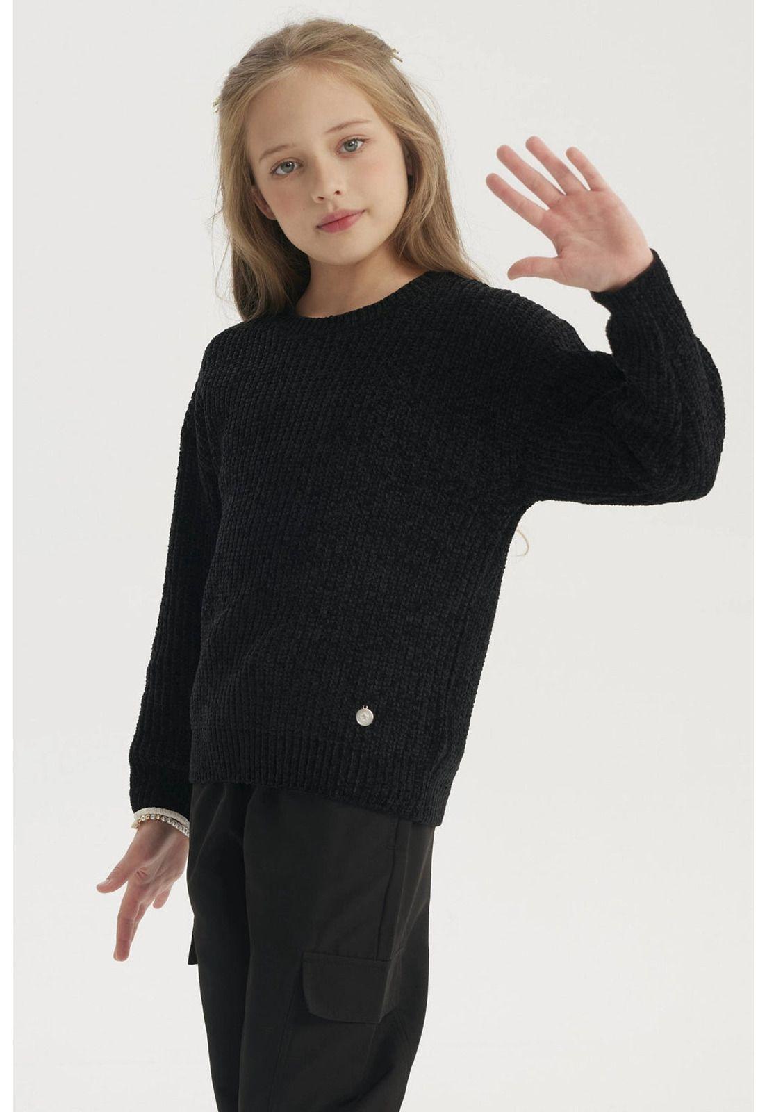 Sweater Niña Chenille Negro- ll-1