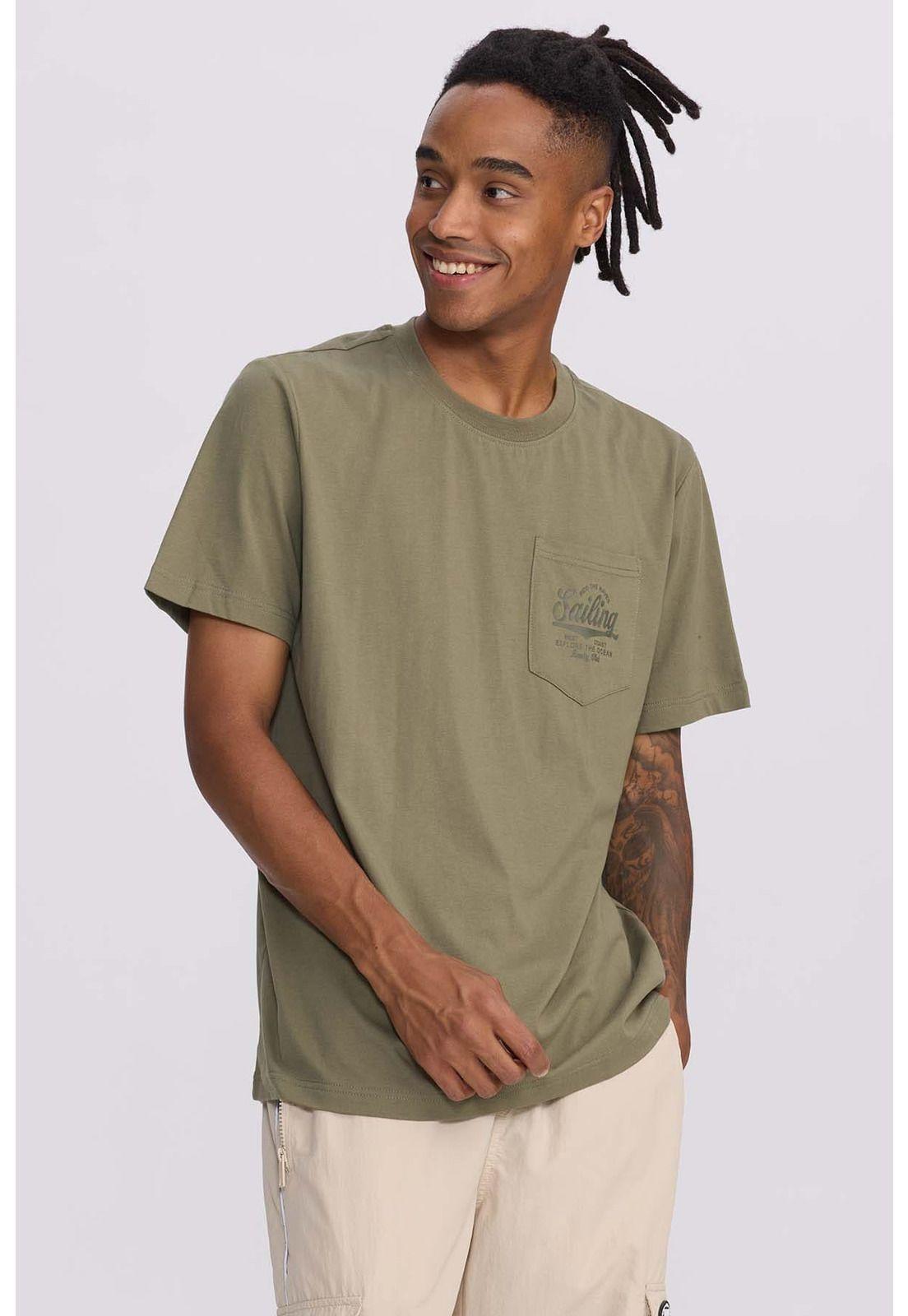 Polera Hombre Con Bolsillo Contraste Verde Militar-0