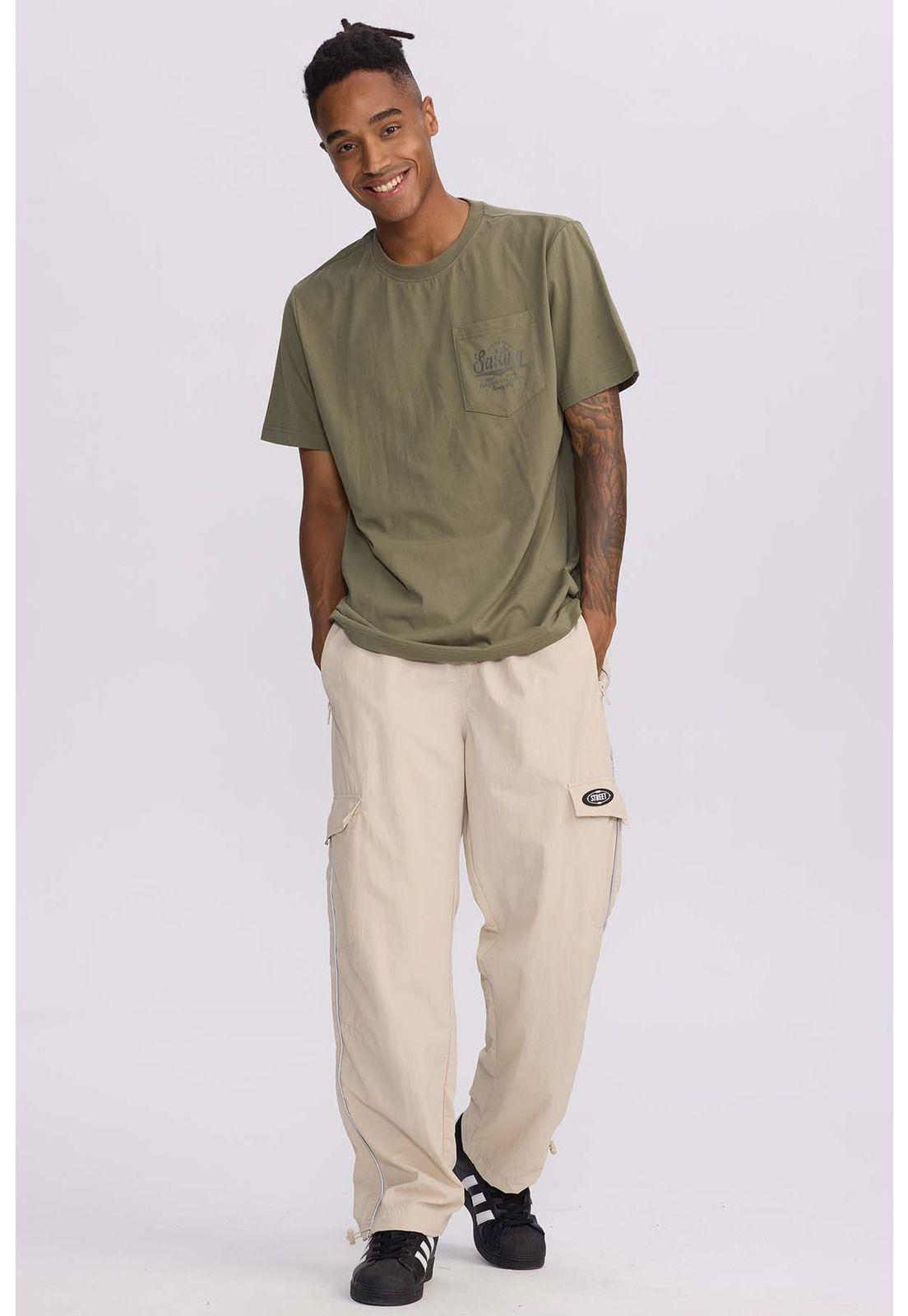 Polera Hombre Con Bolsillo Contraste Verde Militar-3