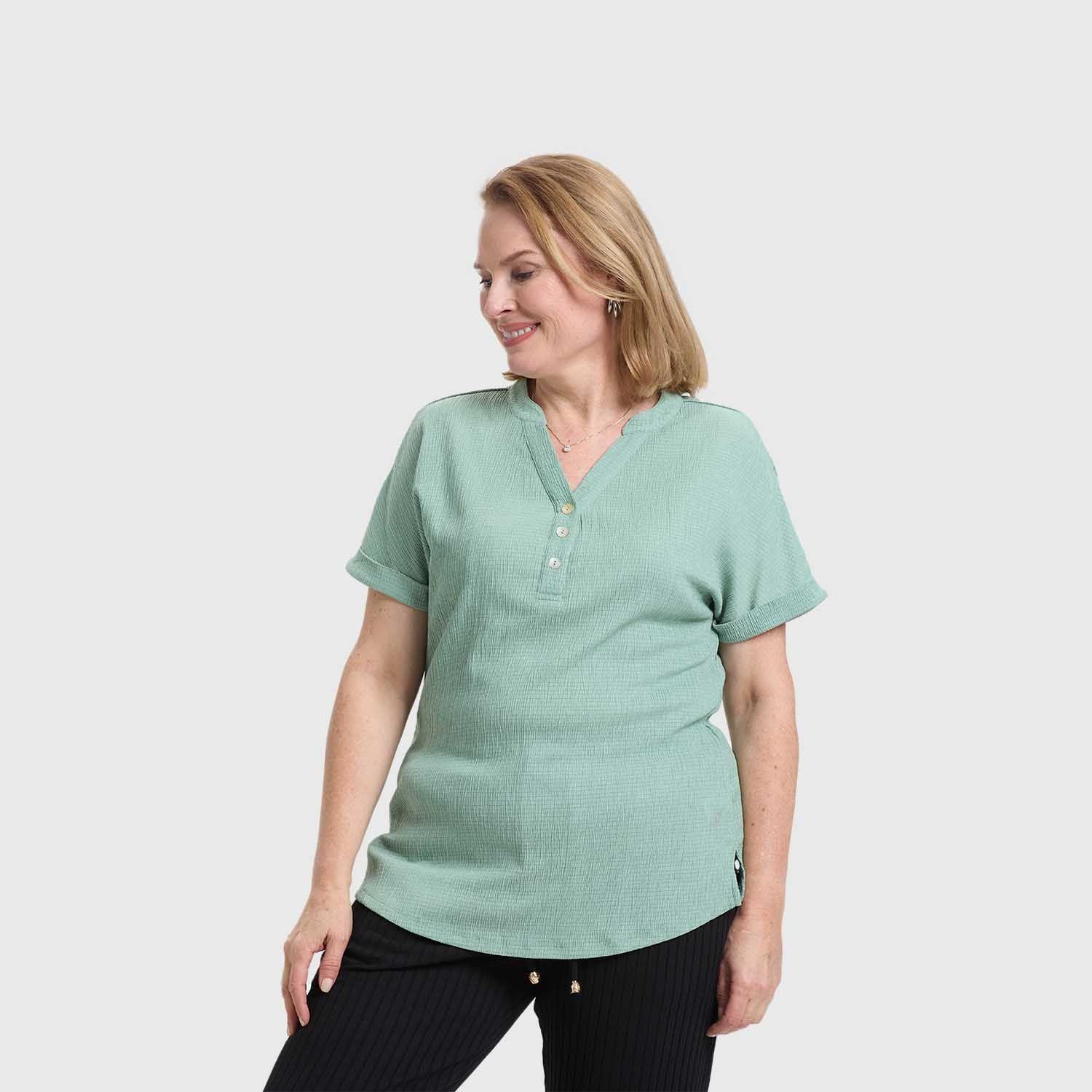 Polera Mujer Media Pata Abotonada Verde Fashion's Park-1
