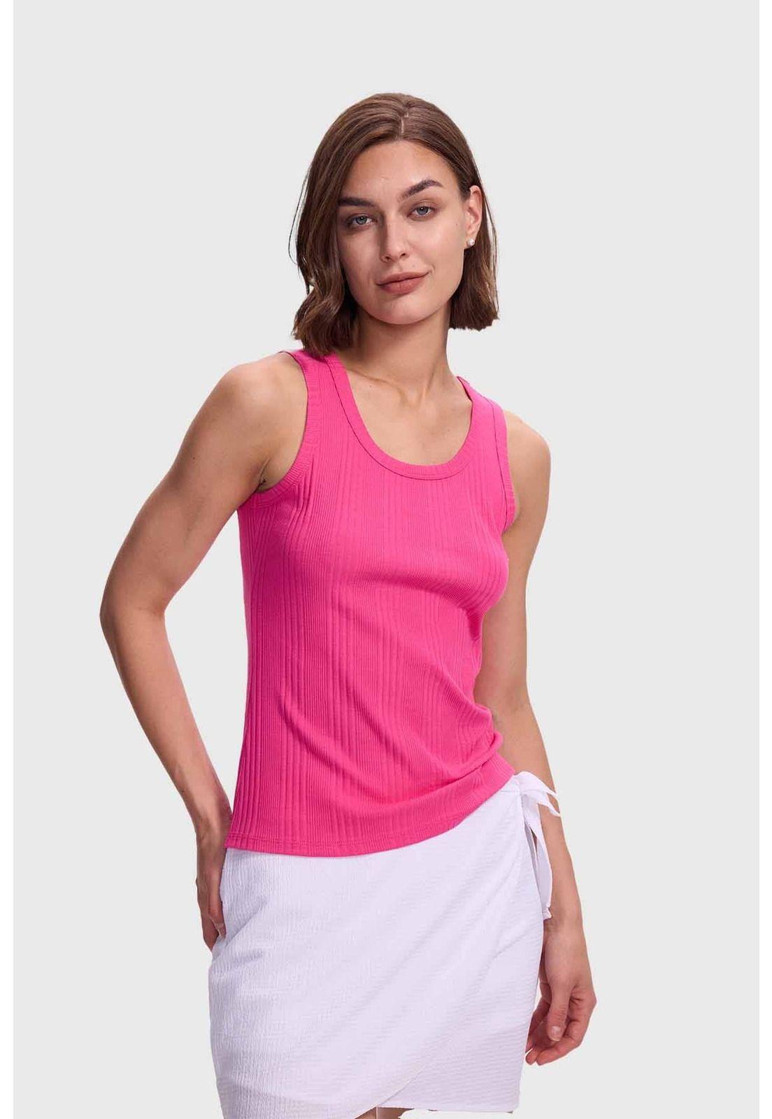 Polera Mujer Rib Rayas Y Fucsia-1