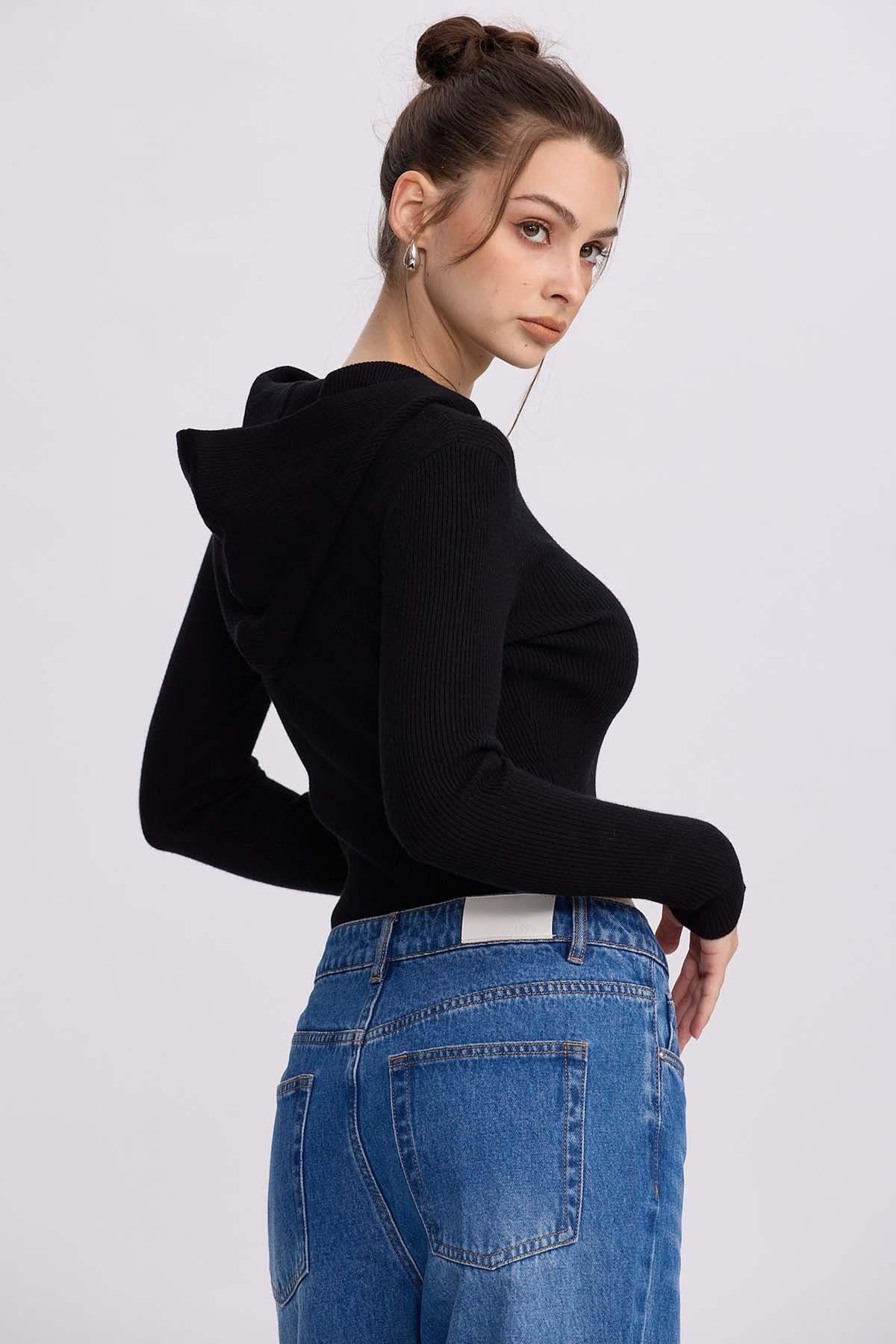 Sweater Mujer Zipper Negro-2