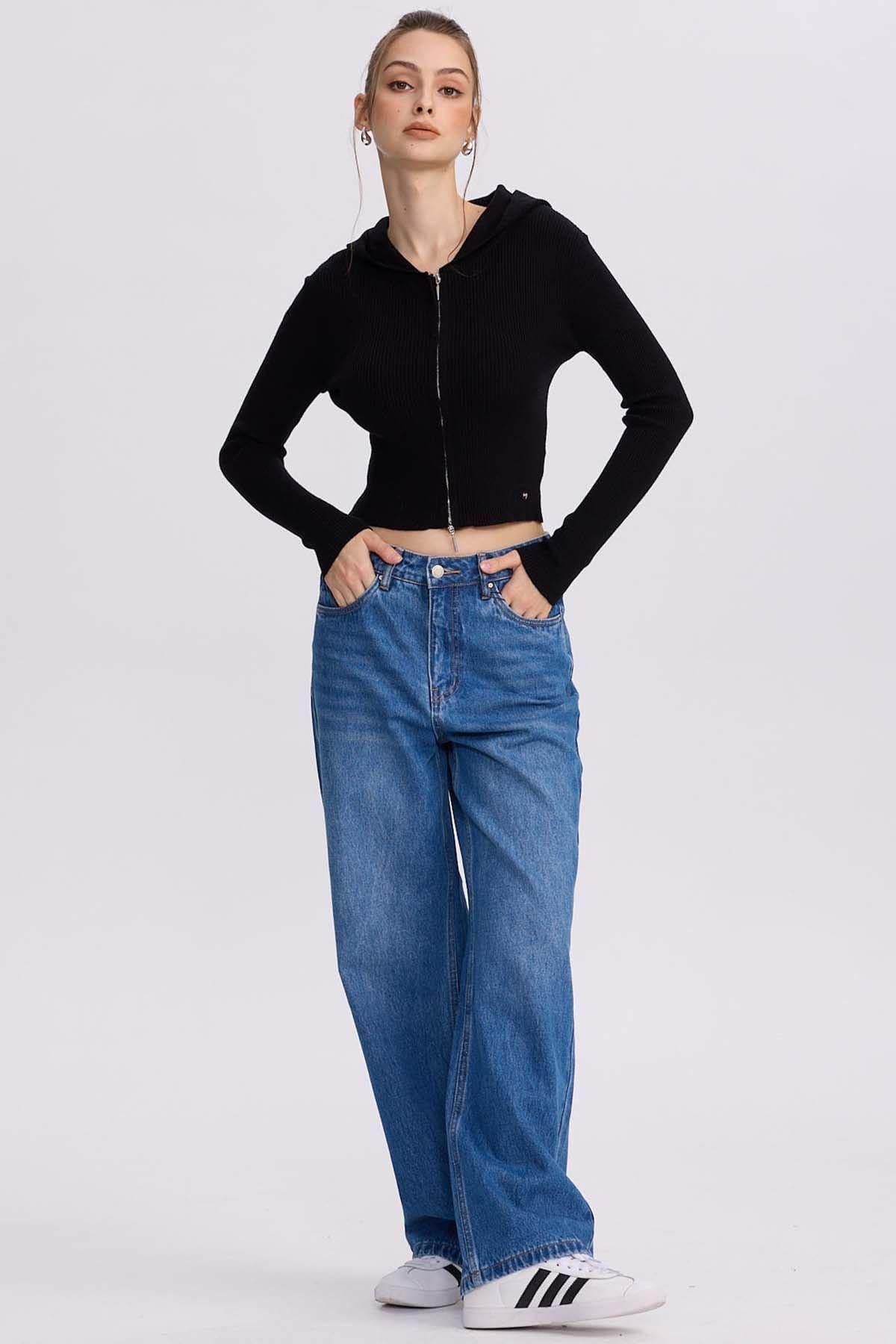 Sweater Mujer Zipper Negro-3