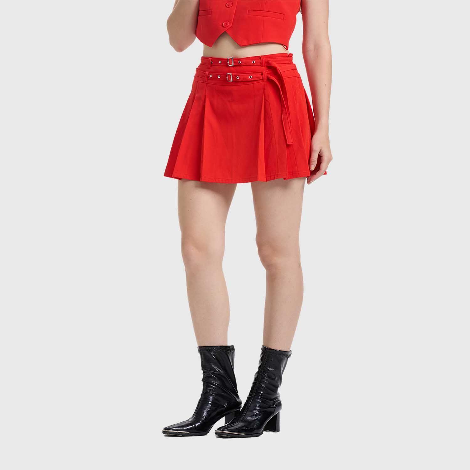 Falda Mujer Sastrera Cinturón Rojo Fashion's Park-2