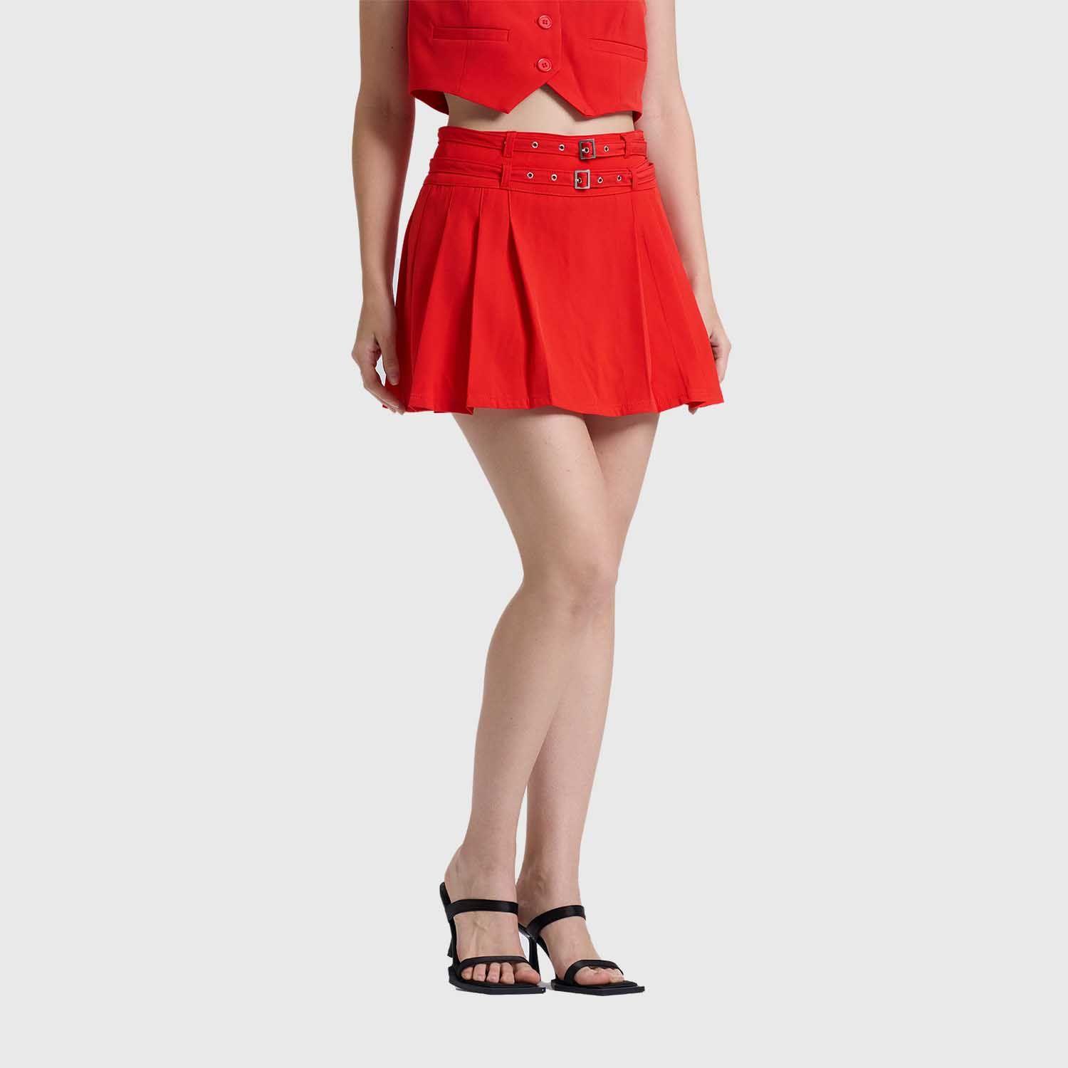 Falda Mujer Sastrera Cinturón Rojo Fashion's Park-3