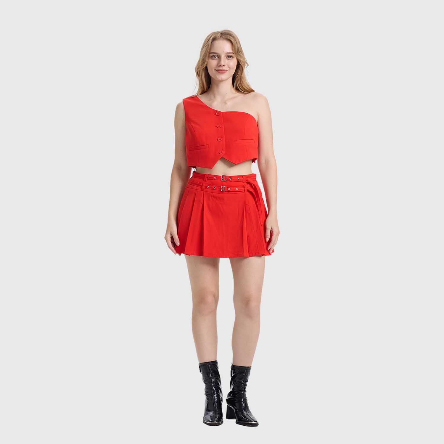 Falda Mujer Sastrera Cinturón Rojo Fashion's Park-6
