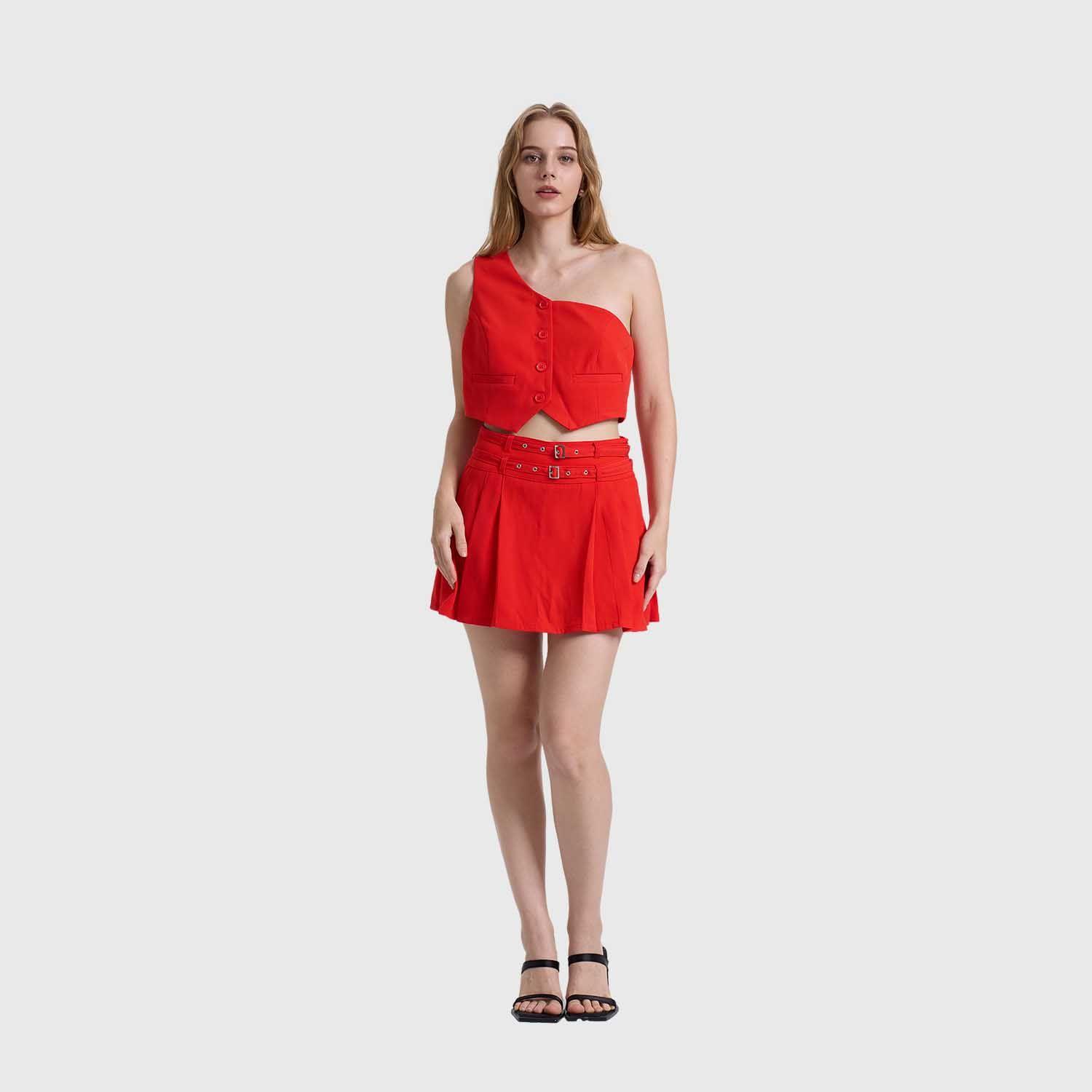Falda Mujer Sastrera Cinturón Rojo Fashion's Park-7