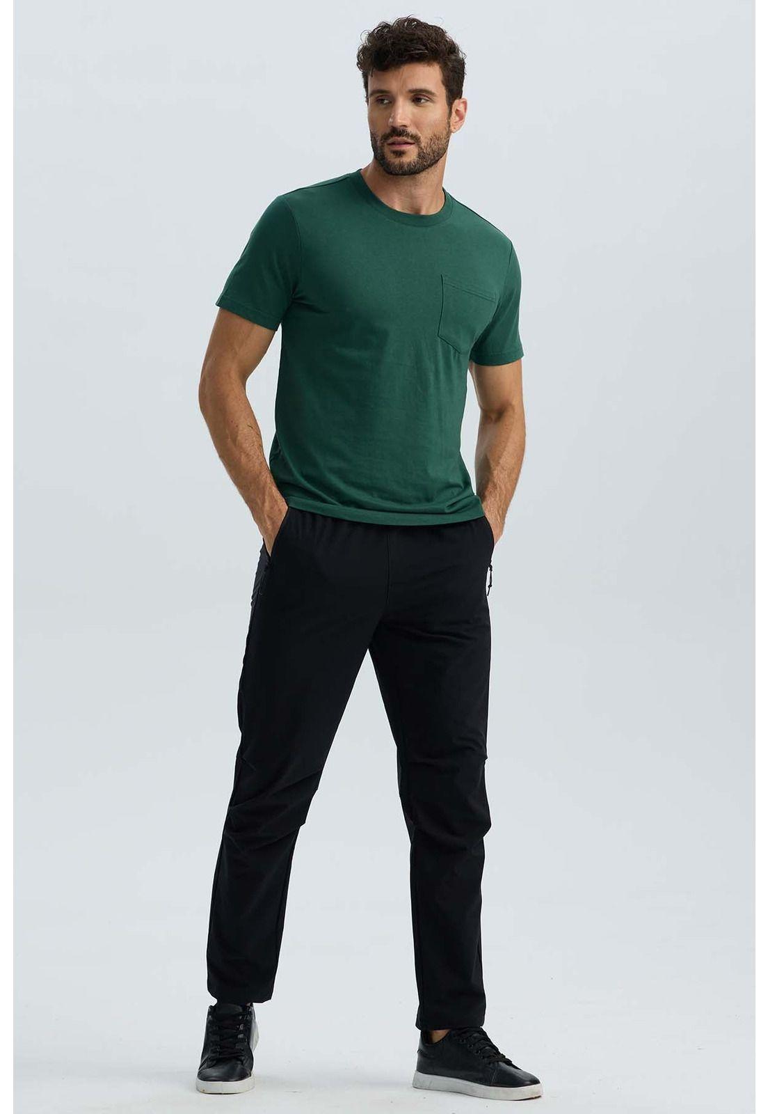Polera Hombre Básica Con Bolsillo Verde Olivo-3
