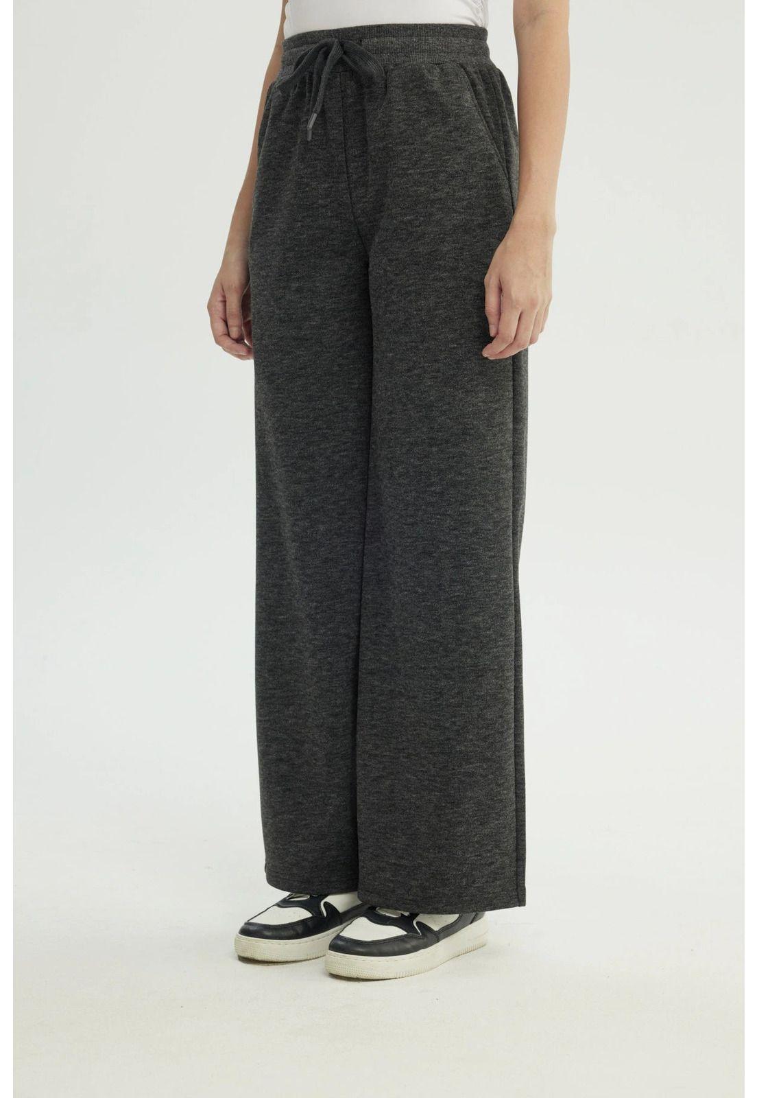 Pantalón Buzo Mujer Wide Leg Gris-1
