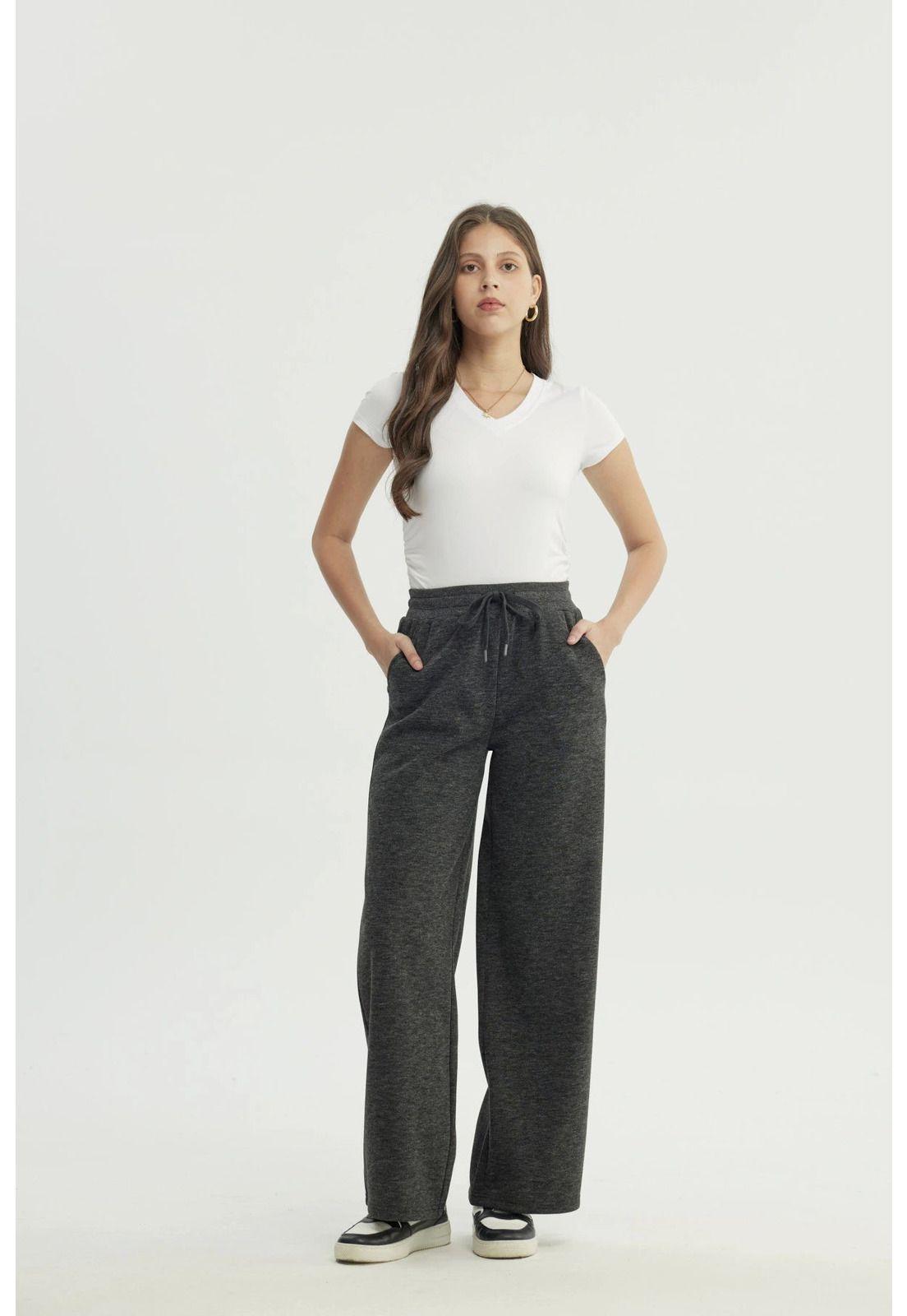 Pantalón Buzo Mujer Wide Leg Gris-3