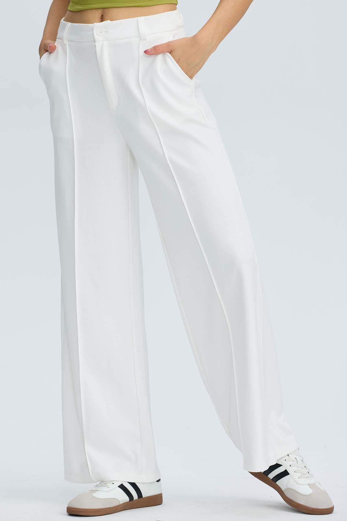 Pantalón Mujer Sastrero Crudo-0