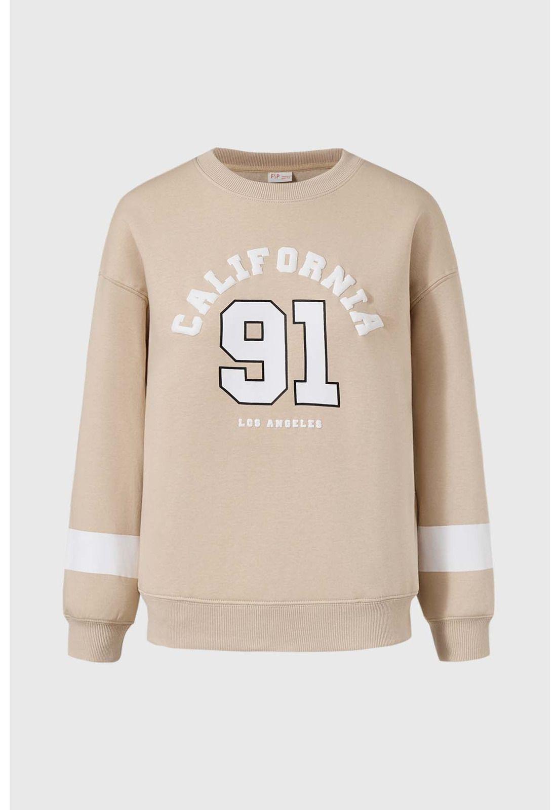 Polerón Niña Oversize Con Print Beige-0