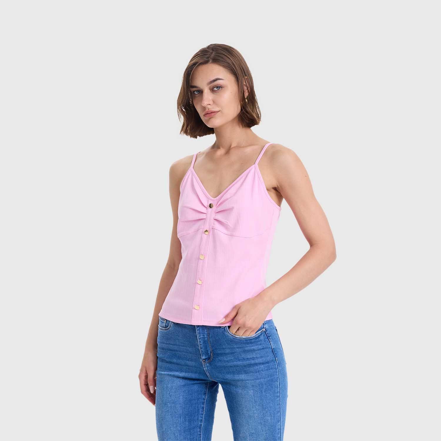 Polera Mujer Pábilo Rib Botones Rosado Fashions Park-1