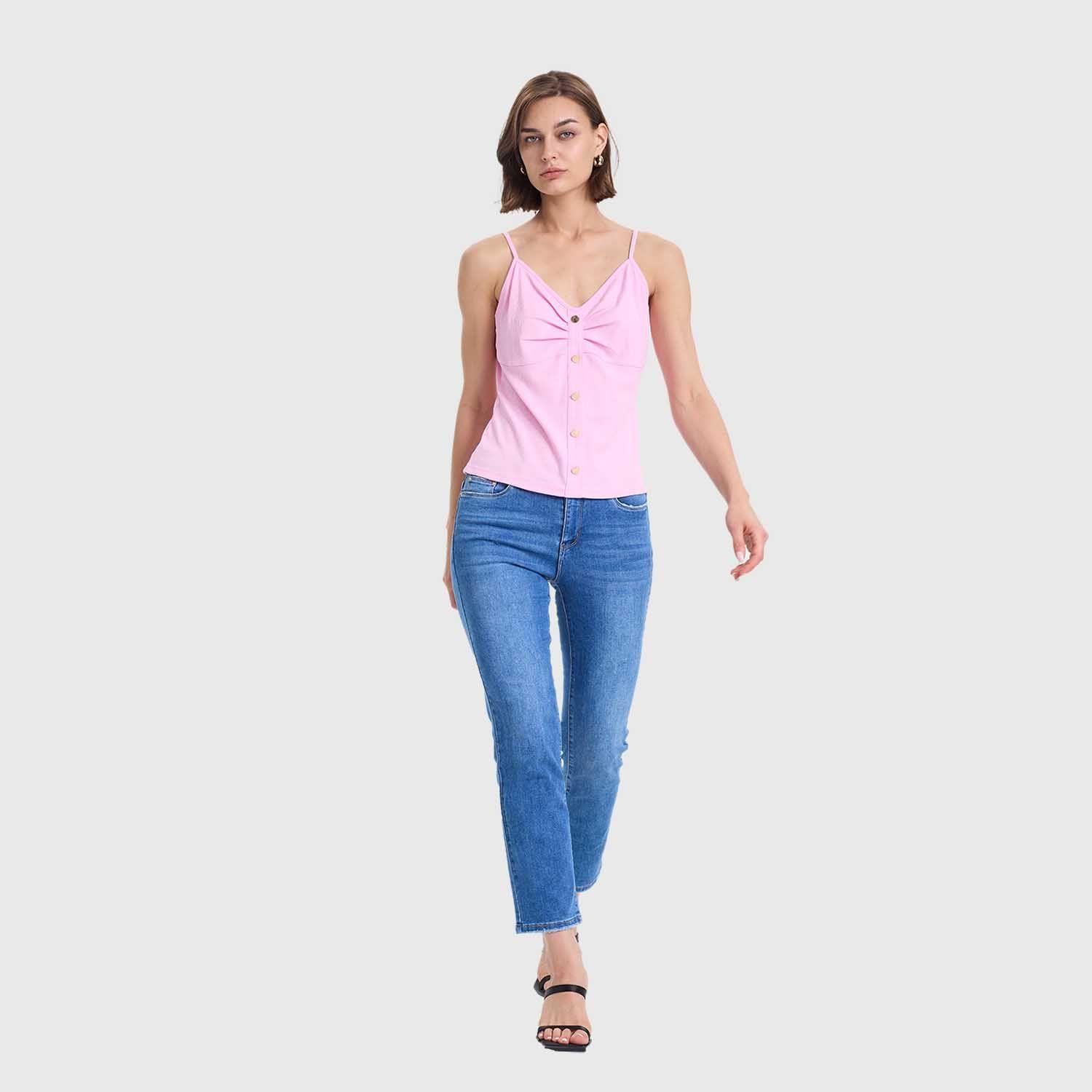 Polera Mujer Pábilo Rib Botones Rosado Fashions Park-3