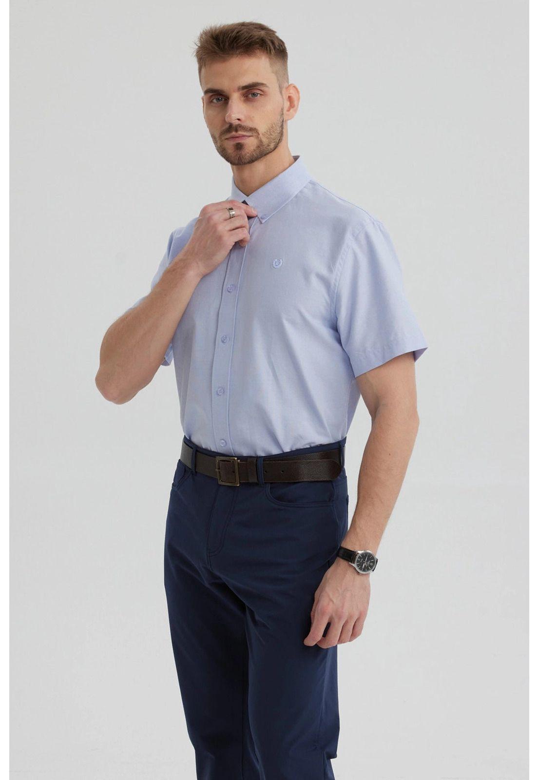 Camisa Hombre Oxford Con Logo Celeste-1