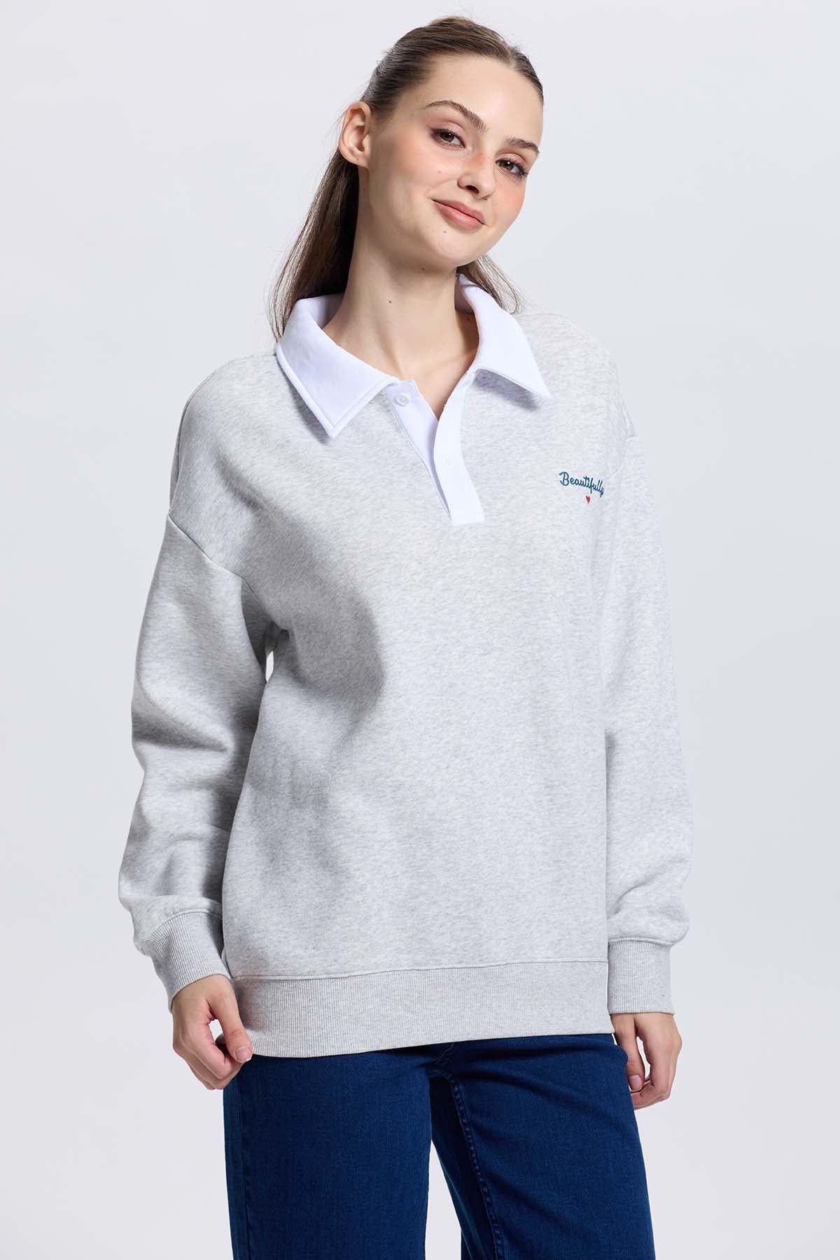 Polerón Mujer Media Pata Abotonada Gris Melange-1