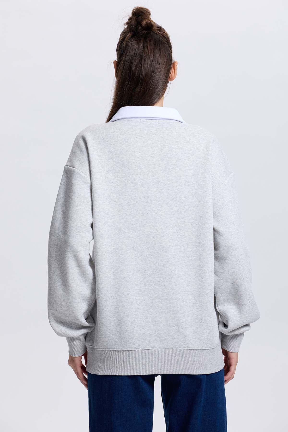 Polerón Mujer Media Pata Abotonada Gris Melange-2