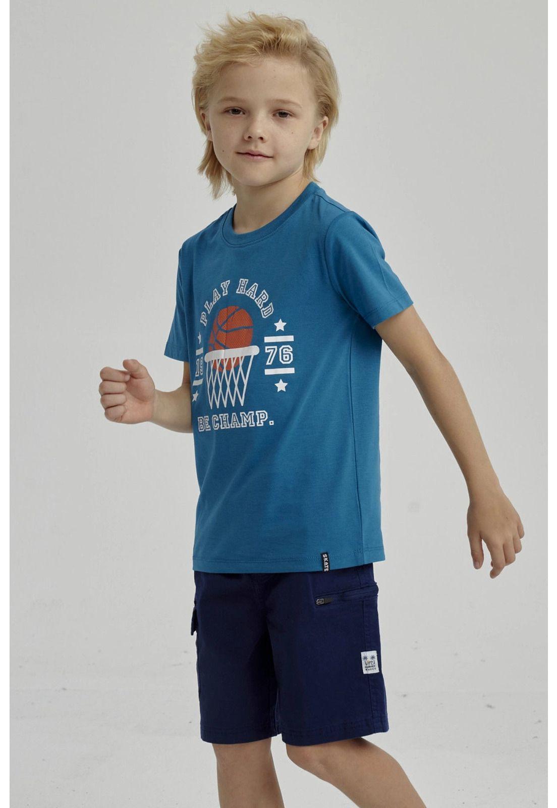 Polera Niño Básica Estampada Petróleo-3