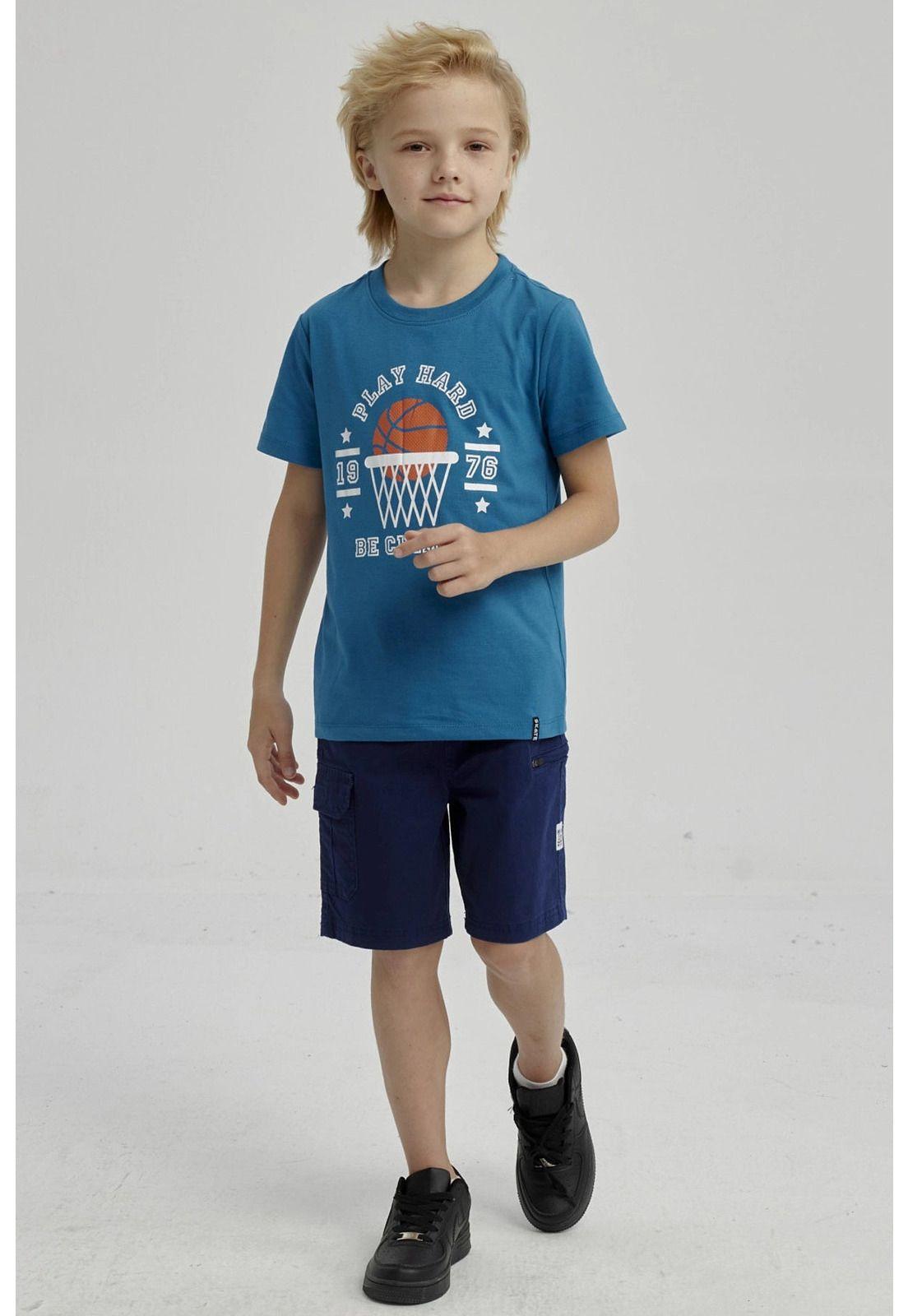 Polera Niño Básica Estampada Petróleo-7