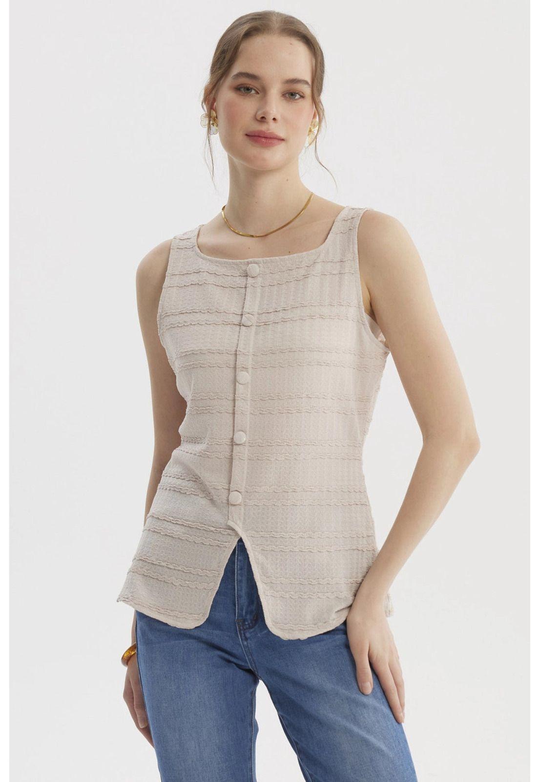 Polera Mujer Cuello Cuadrado Arena-0