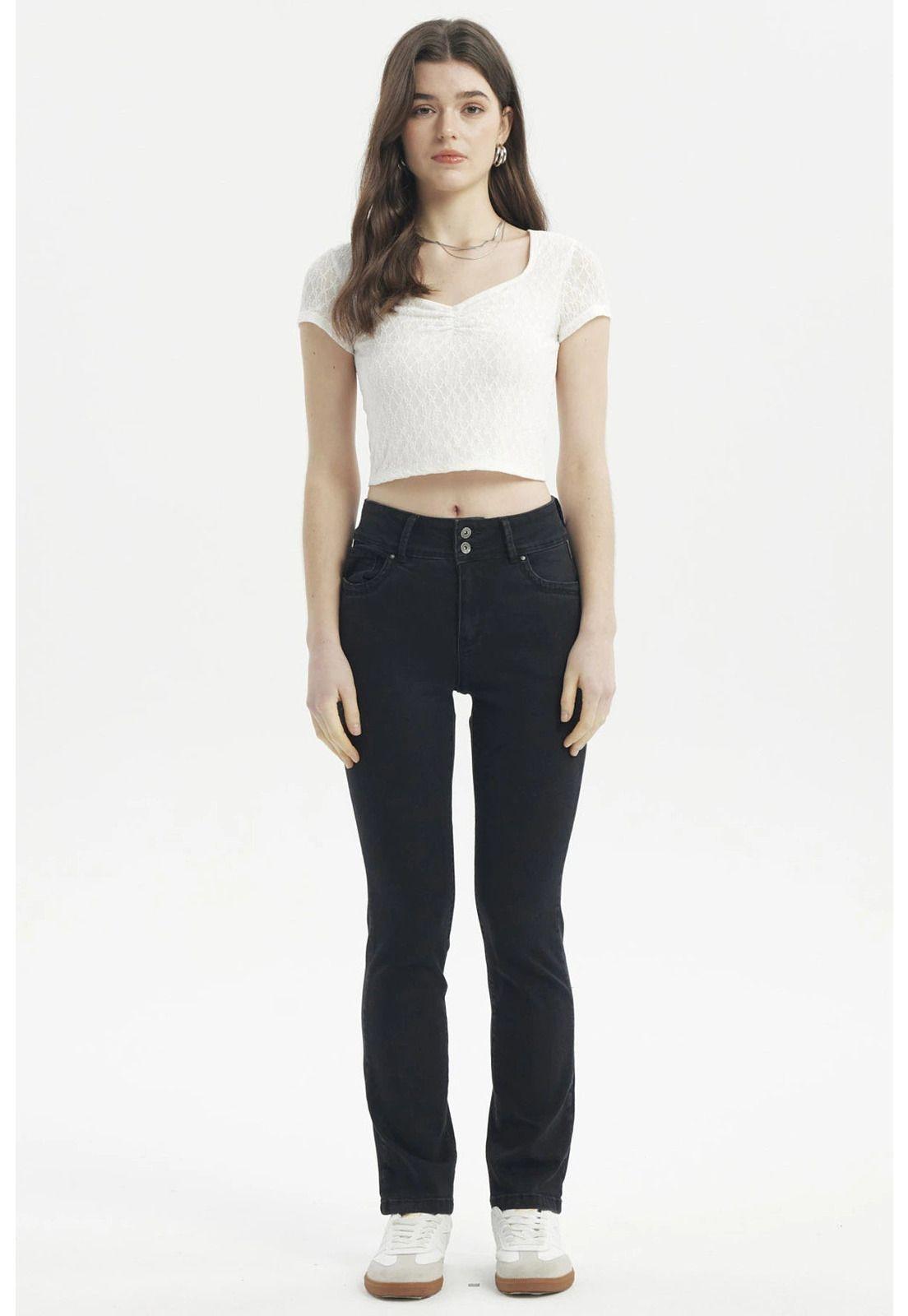 Jeans Mujer Flo Calce Recto Negro - ll-3