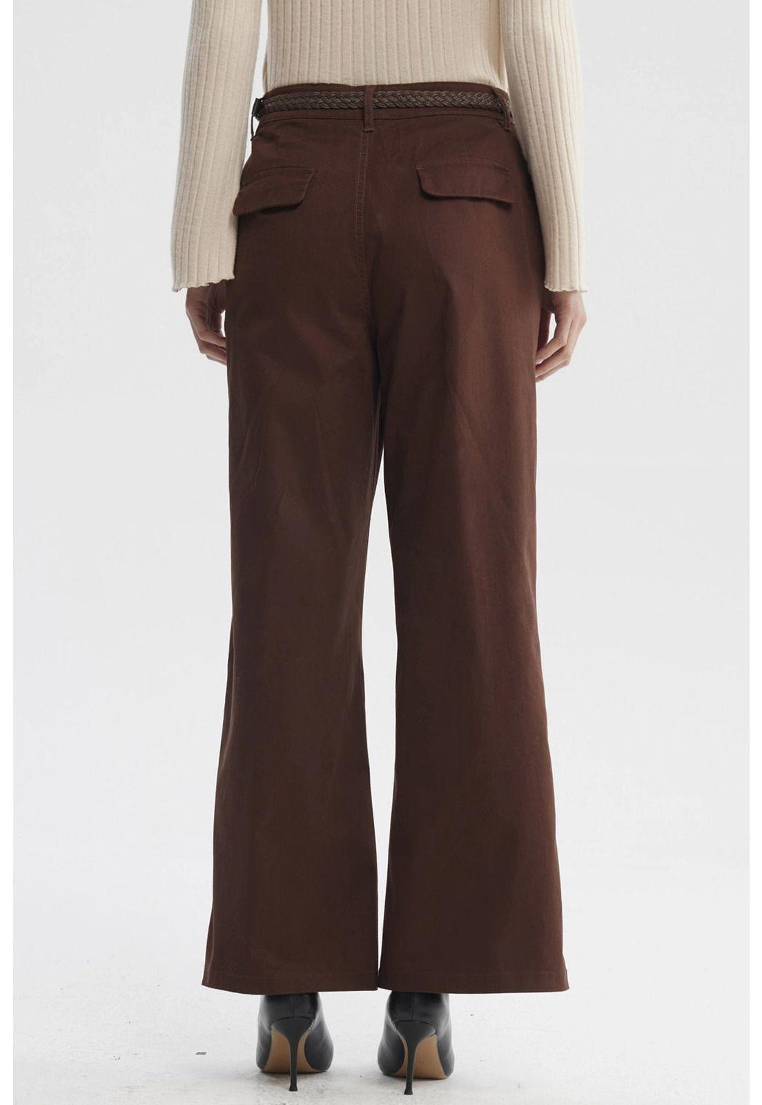 Pantalón Mujer Gabardina Con Cinturón Café Claro-2
