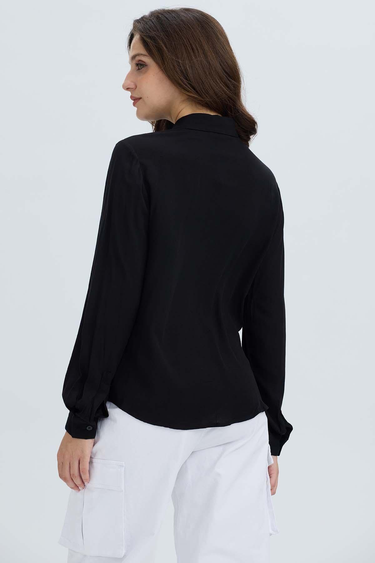 Blusa Mujer Abotonada Pliegues Negro-2