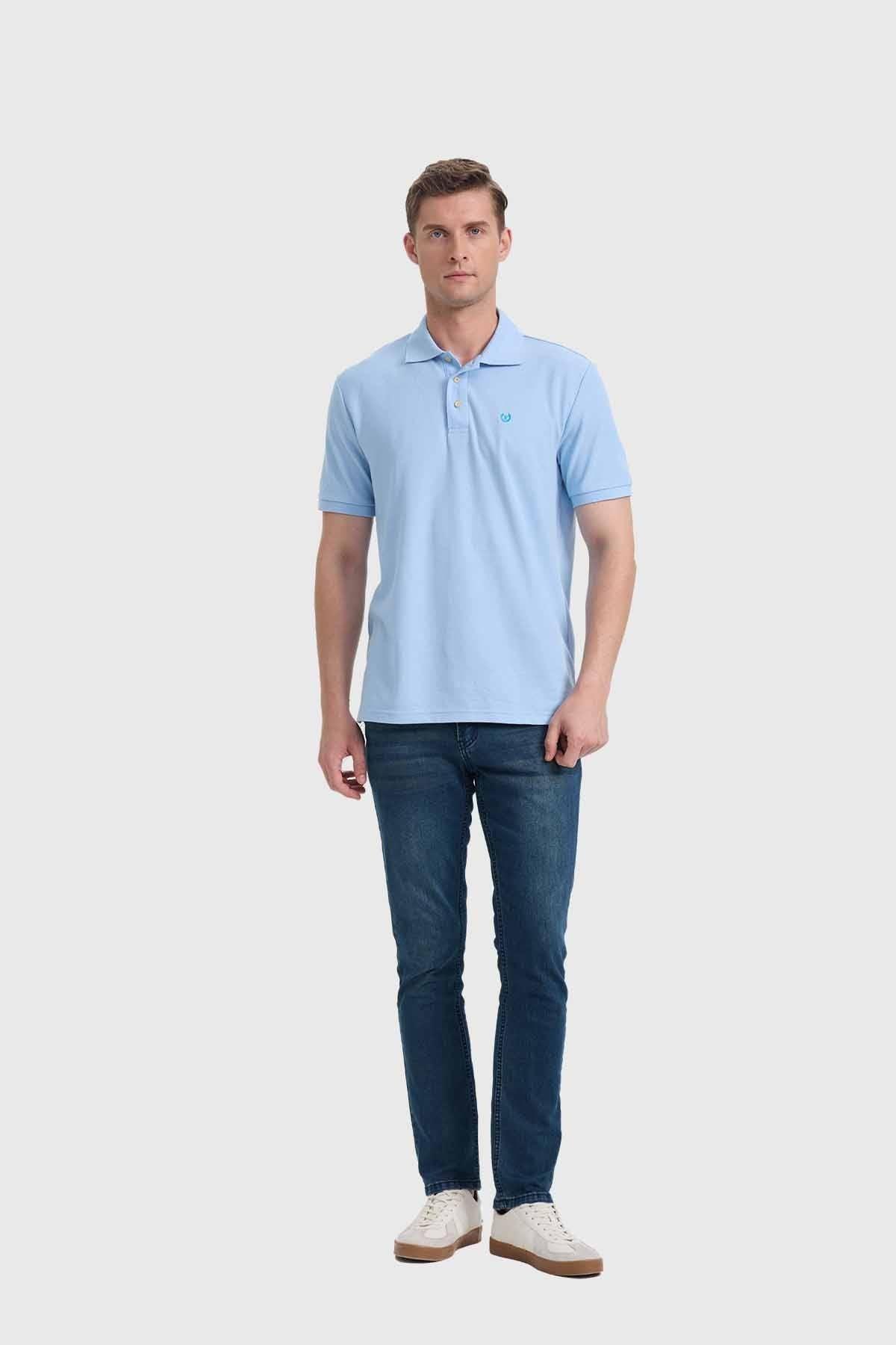 Polera Hombre Piqué Básica Celeste-3