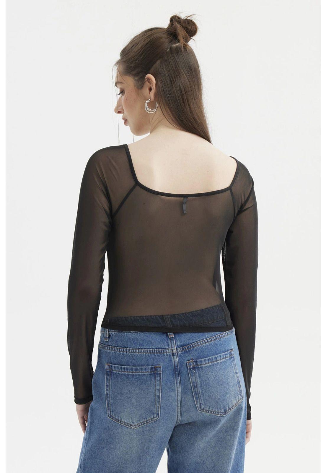 Polera Mujer Escote Recogido Negro-2