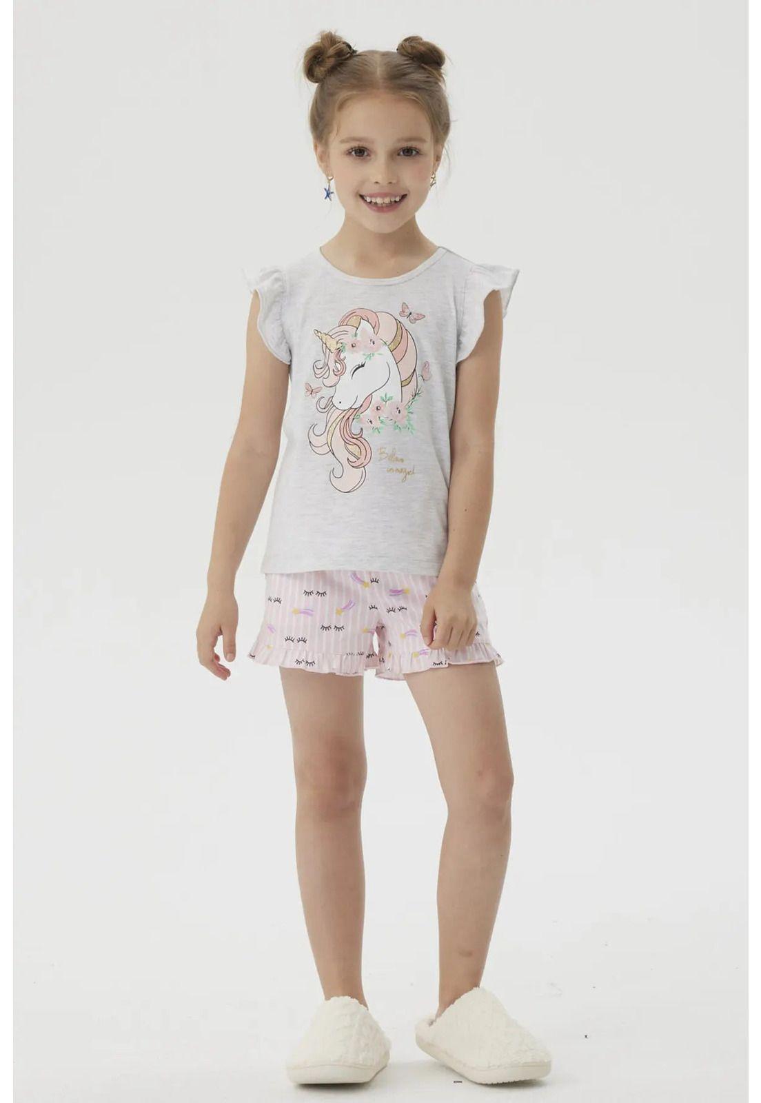 Pijama Niña Short Print Gris Melange-0