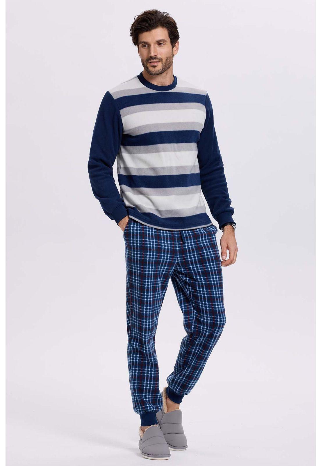 Pijama Hombre Polar Rayas Azul-0