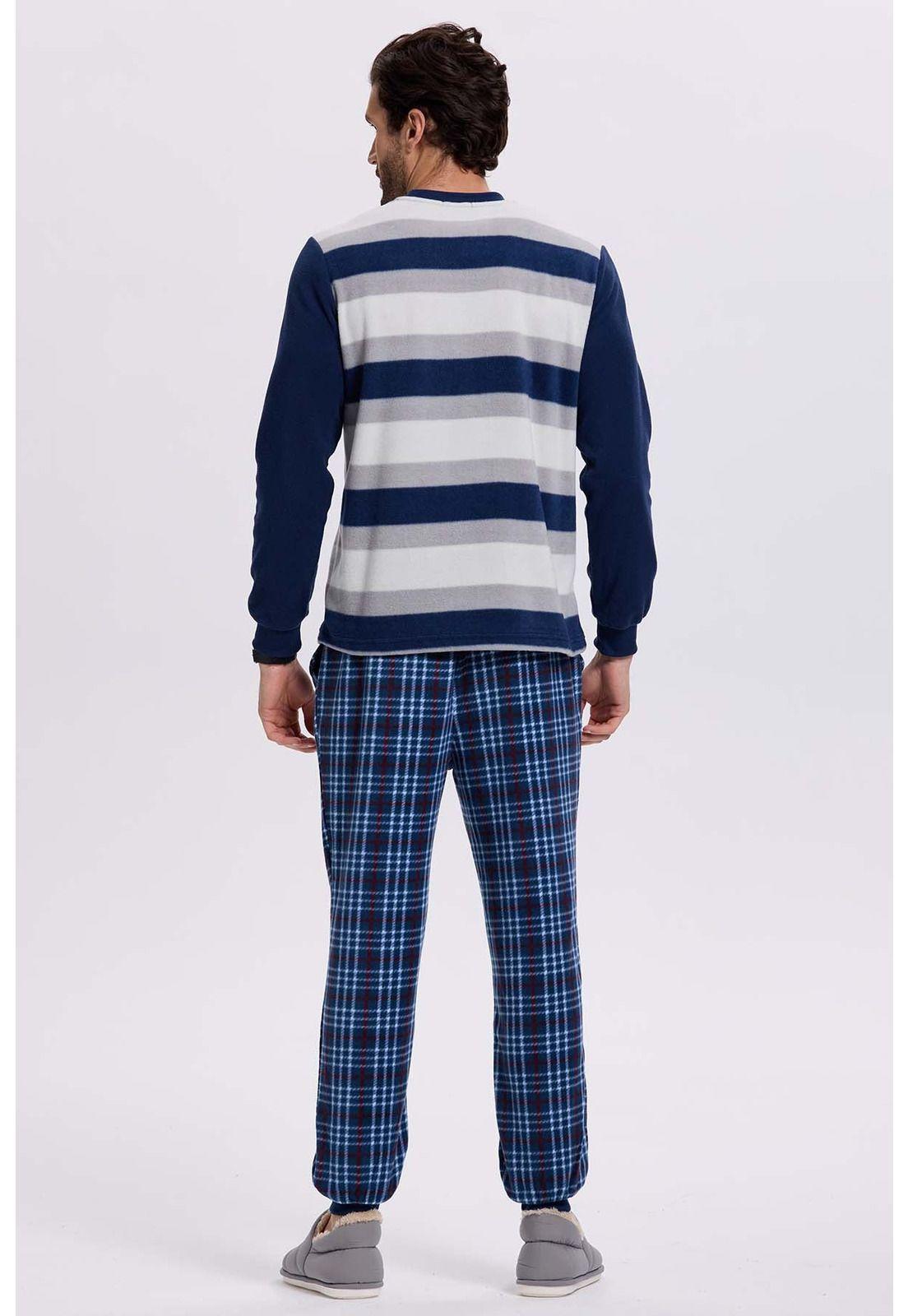 Pijama Hombre Polar Rayas Azul-2