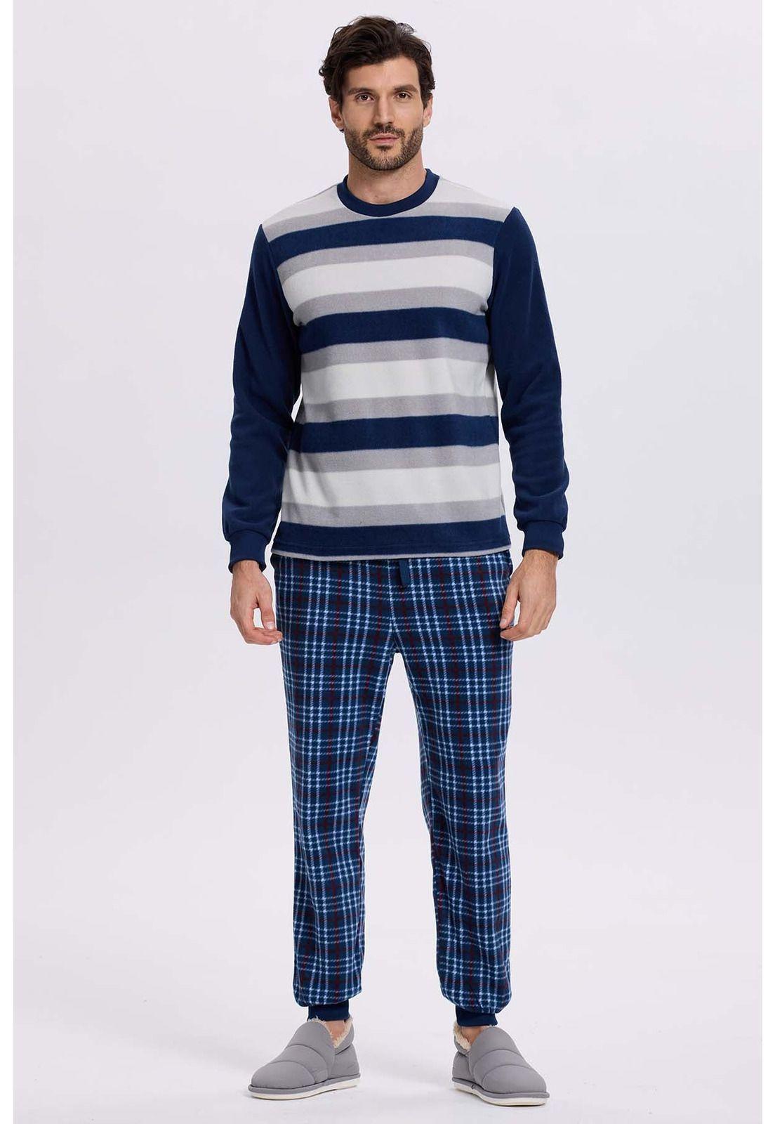 Pijama Hombre Polar Rayas Azul-3