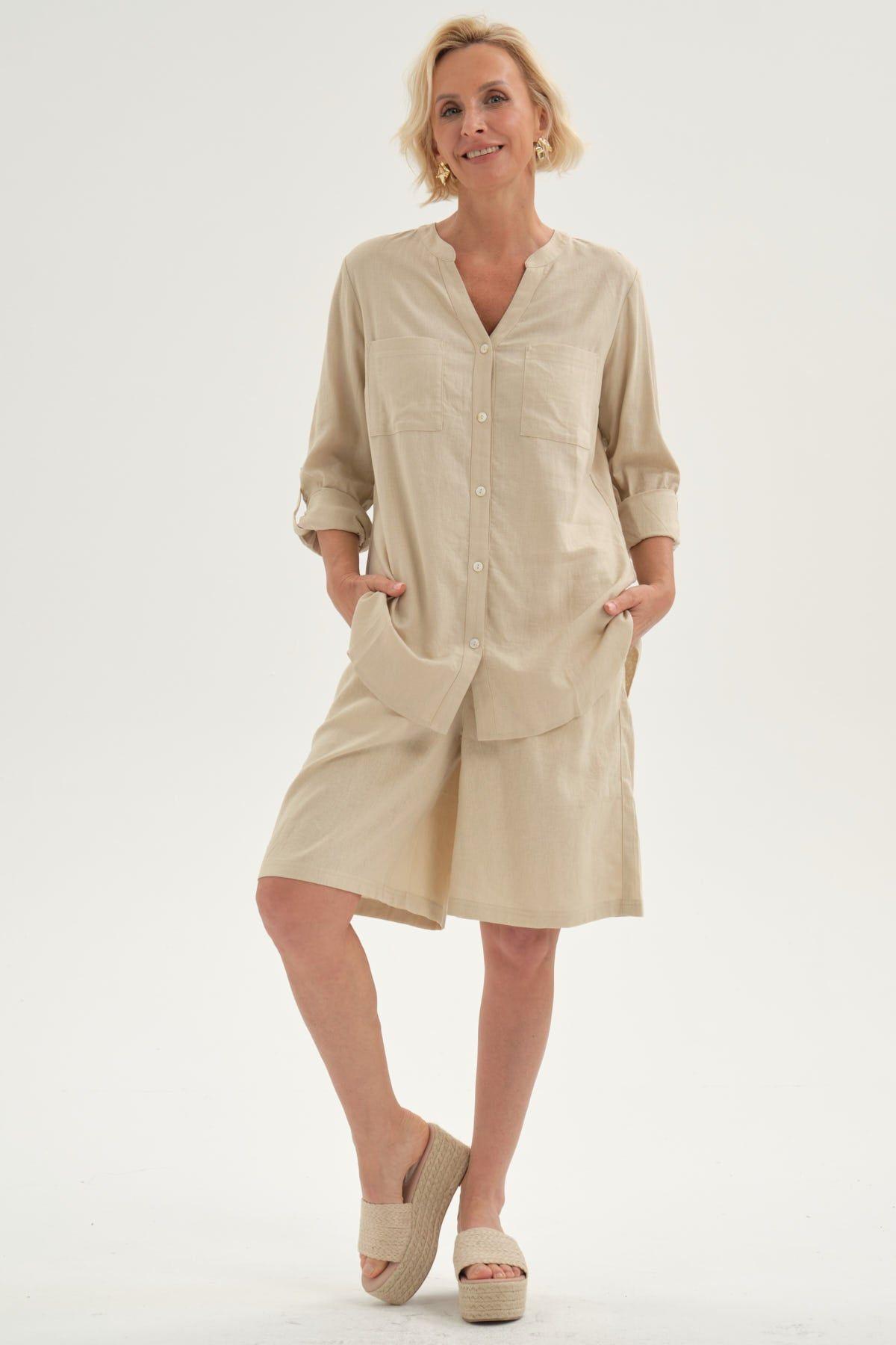 Bermuda Mujer Pretina Elasticada Beige-3