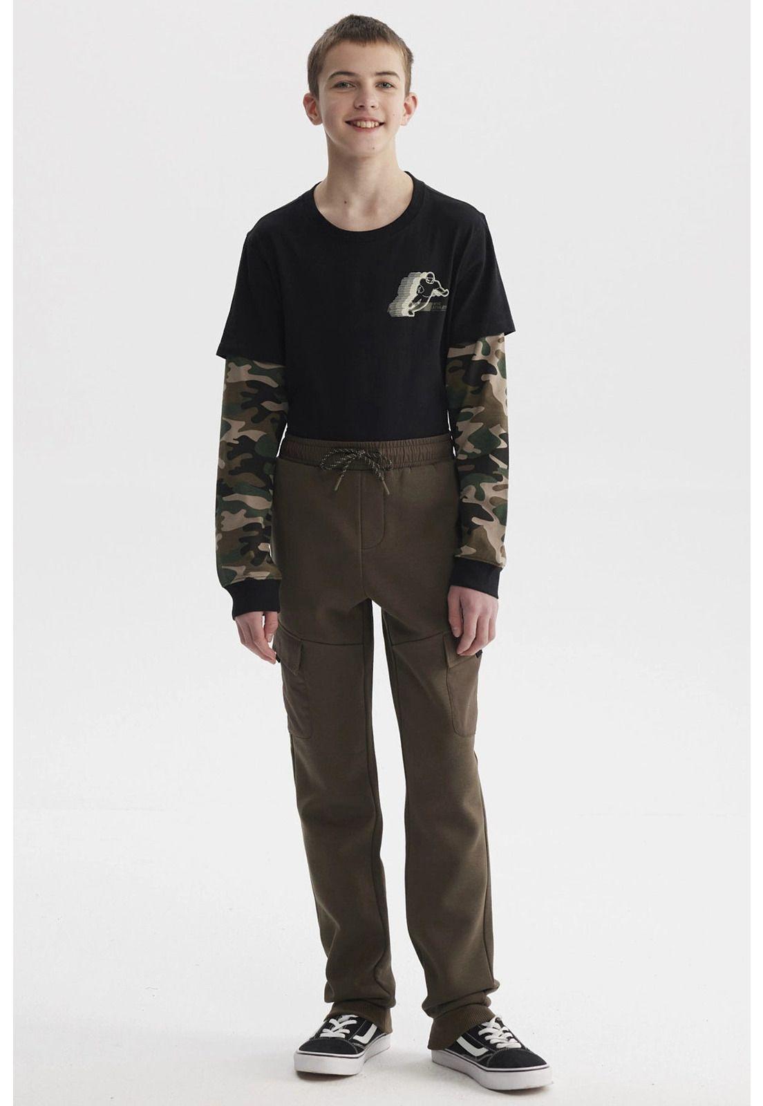 Pantalón Buzo Niño Jogger Cargo Verde Militar-3