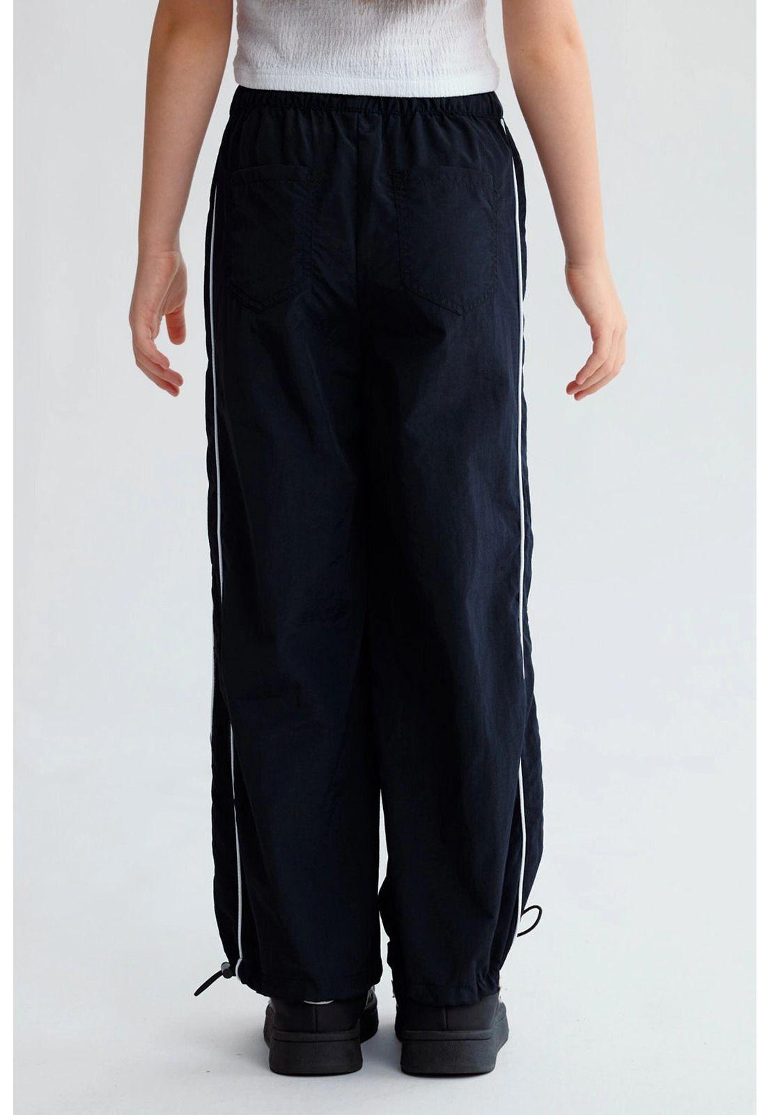 Pantalón Niña Parachute Con Piping Negro-2