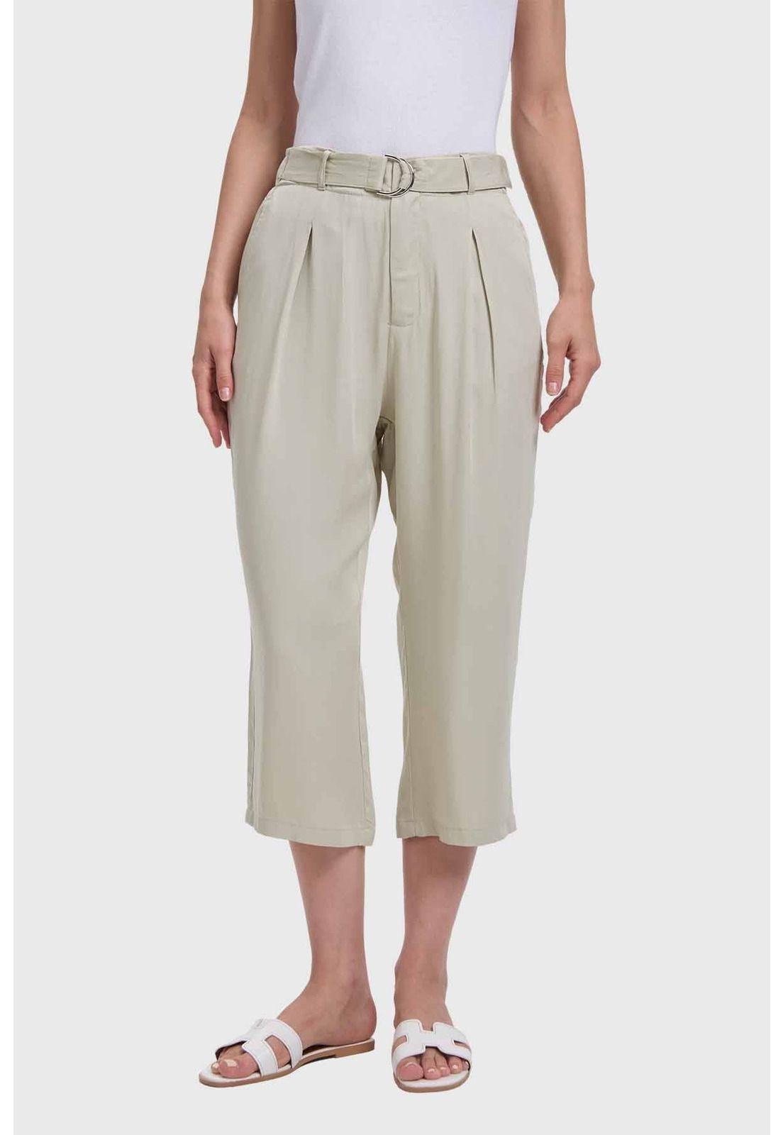 Pantalón Mujer Sastrero Con Cinturón Caqui-1